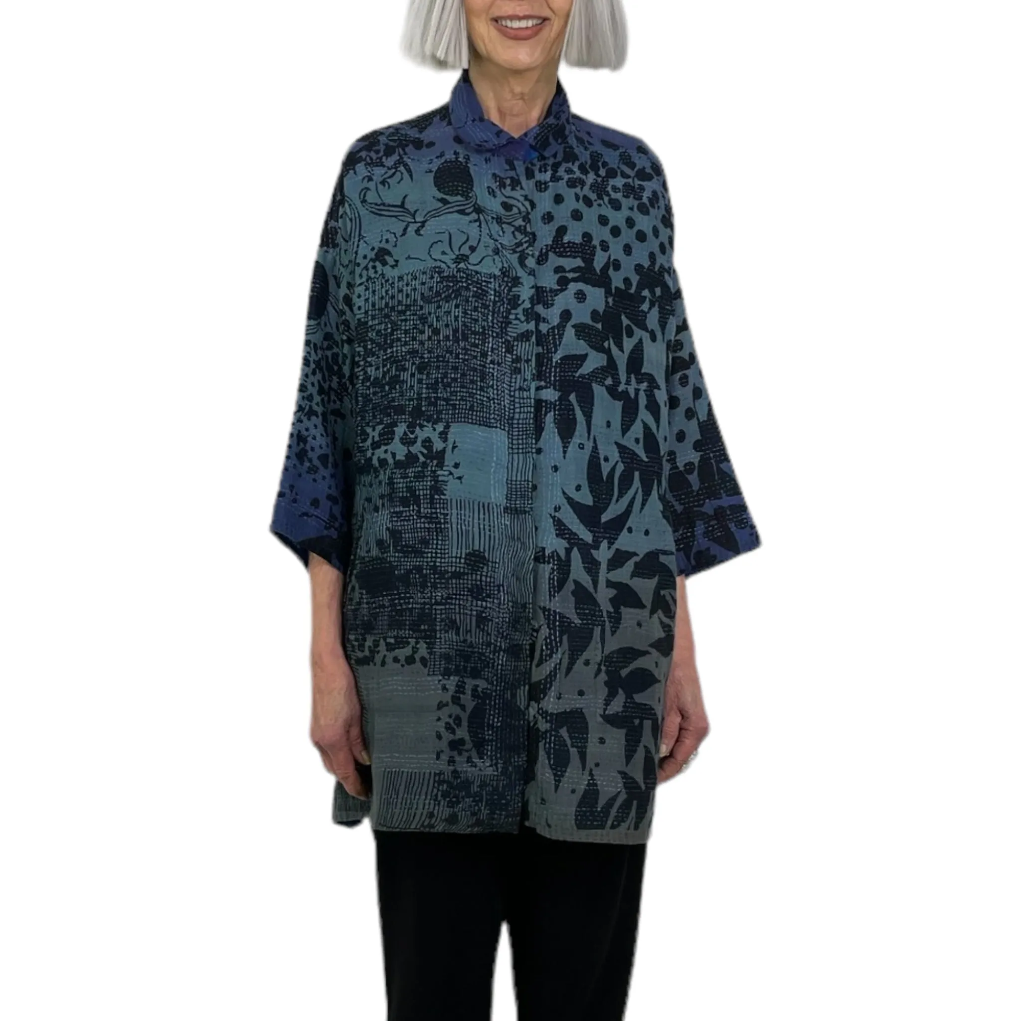 3/4 SLEEVE TWILIGHT PRINT SHIRT TUNIC