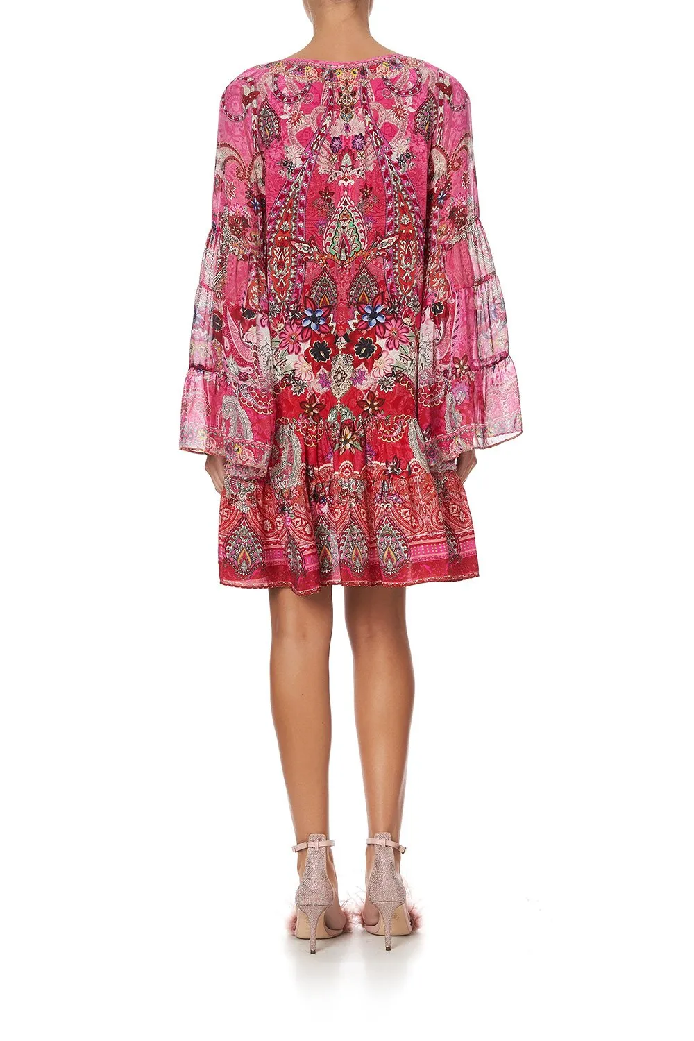 A-LINE GATHERED PANEL DRESS PALISADES PAISLEY