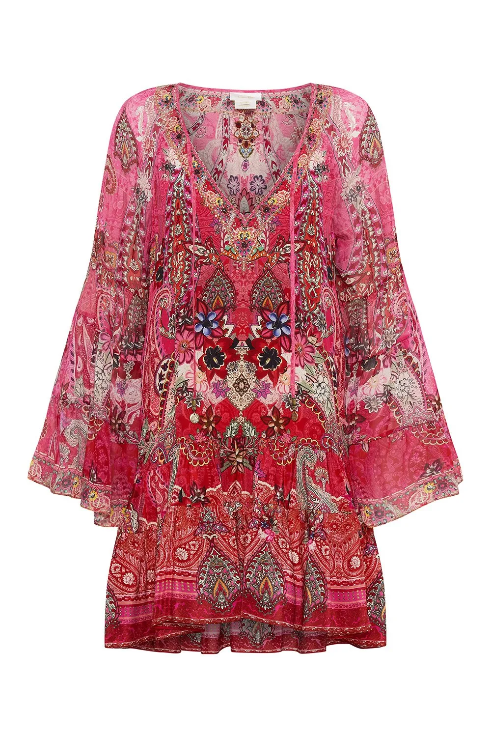 A-LINE GATHERED PANEL DRESS PALISADES PAISLEY