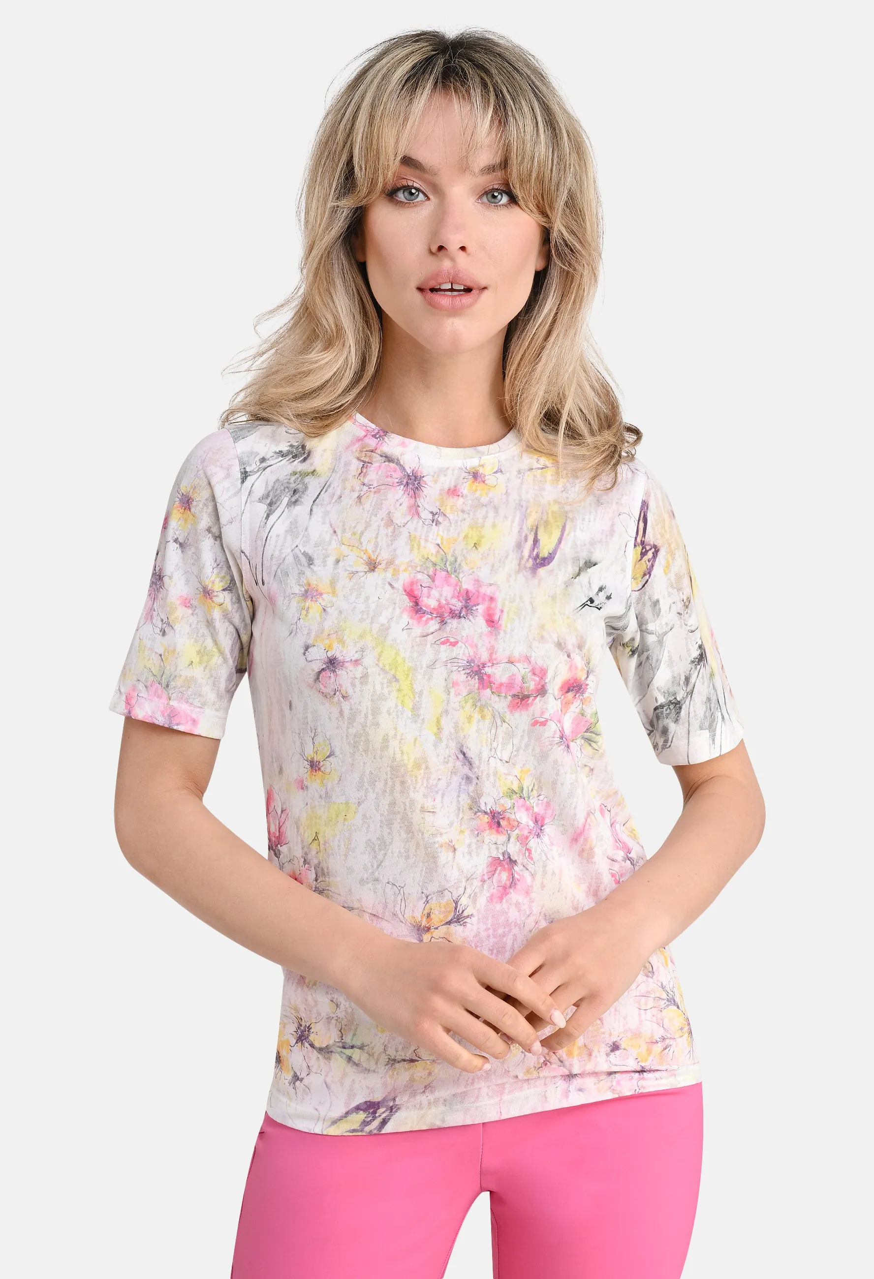 Abstract Floral Print Top-1