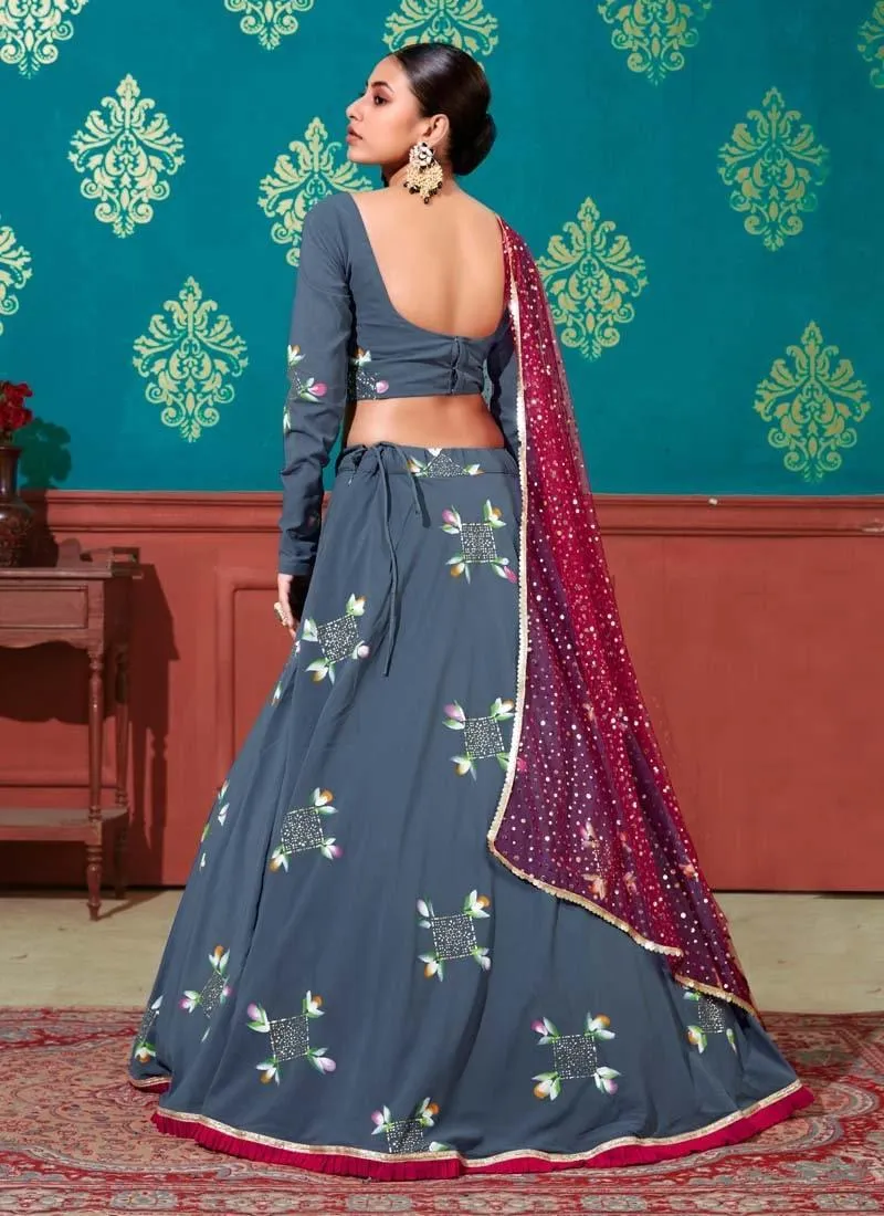 Admirable Blue Color Georgette Base Color Lehenga With Same Blouse