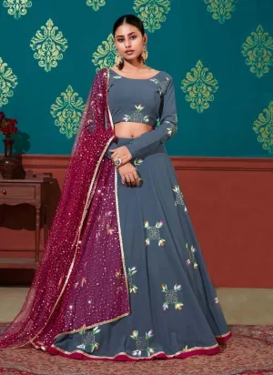 Admirable Blue Color Georgette Base Color Lehenga With Same Blouse