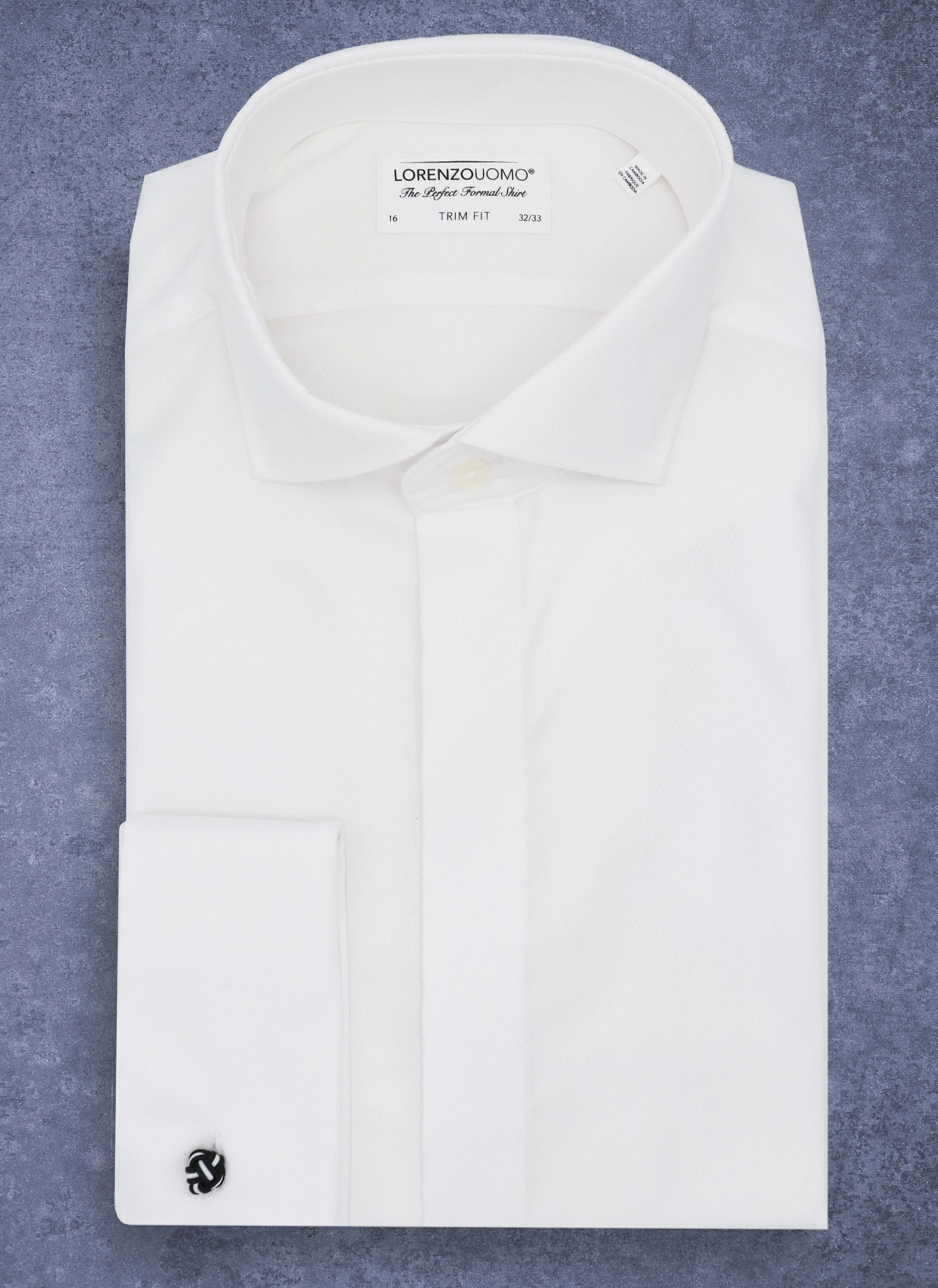 Alexander Textured Diamond Pattern in White Formal French Cuff Shirt