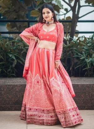 Amazing Silk Material Red Color Gota Patti Work Printed Lehenga Choli