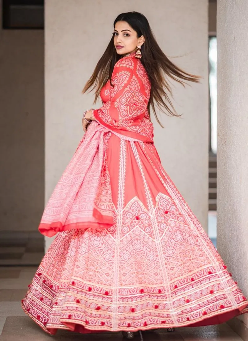 Amazing Silk Material Red Color Gota Patti Work Printed Lehenga Choli