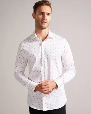 Ardea Long Sleeve Geometric Print Shirt White