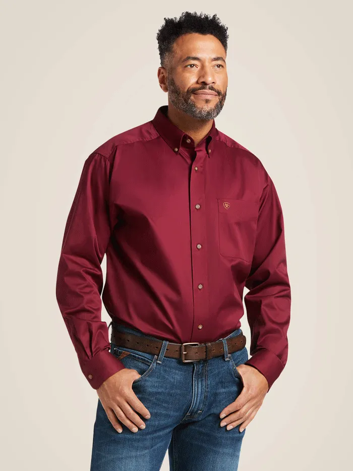 Ariat 10012635 Mens Solid Twill Classic Fit Shirt Burgundy