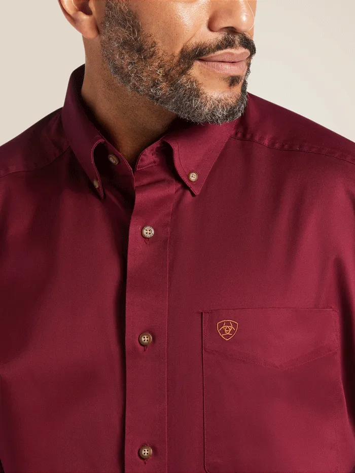 Ariat 10012635 Mens Solid Twill Classic Fit Shirt Burgundy