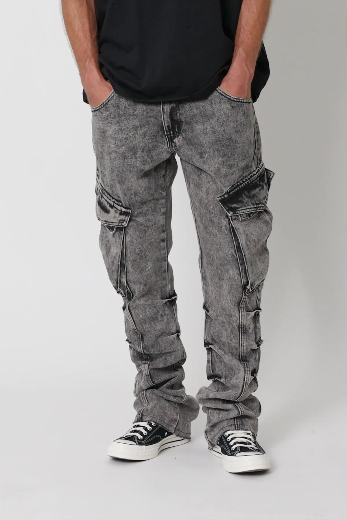 B647 Cargo Seamed Flare Denim - Grey