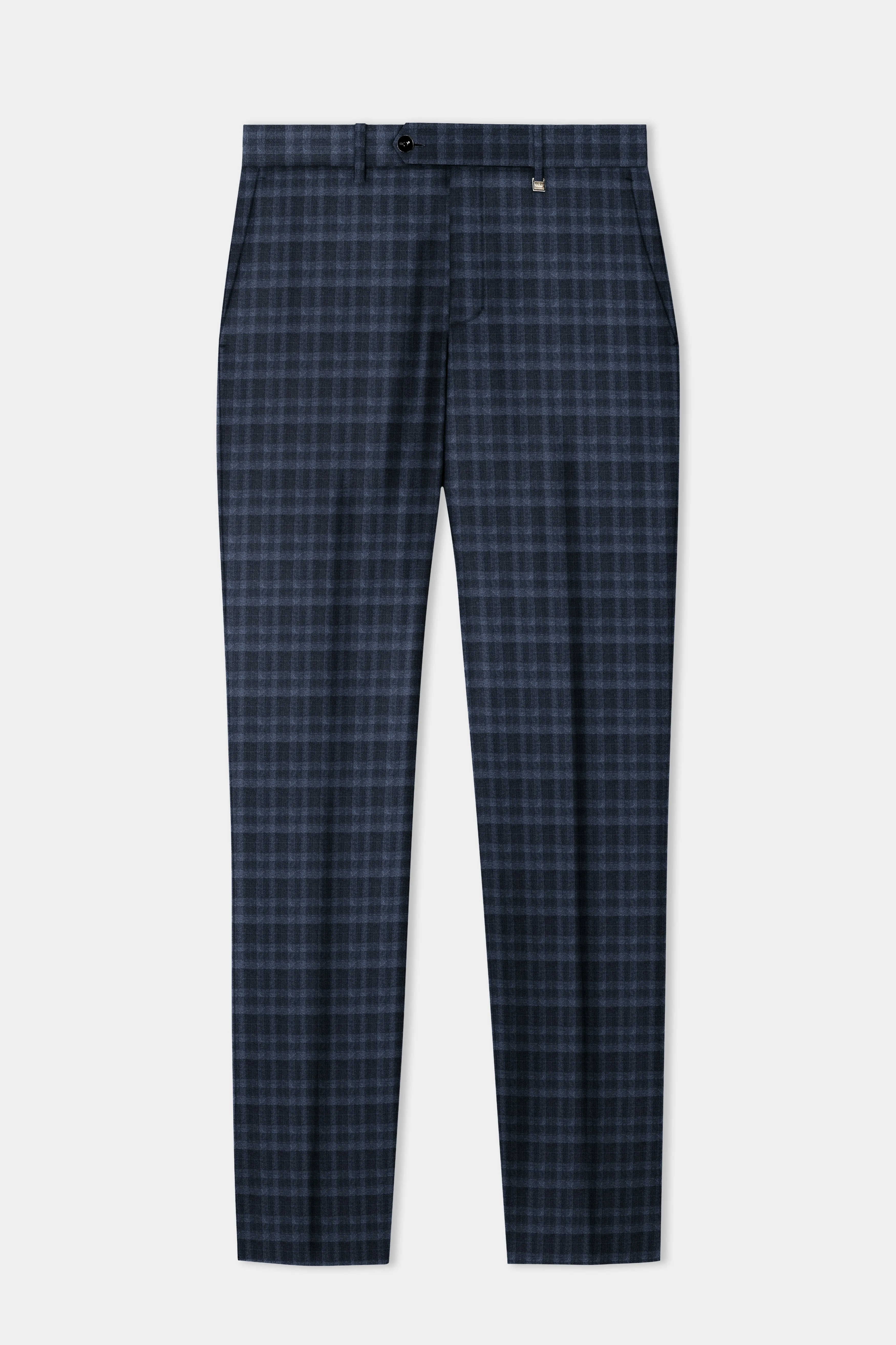 Baltic Blue Plaid Wool Rich Cross Placket Bandhgala Suit