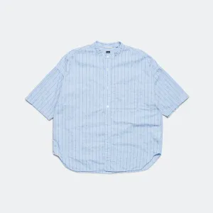 Band Collar Dobby Stripe S/S Shirt - Sax