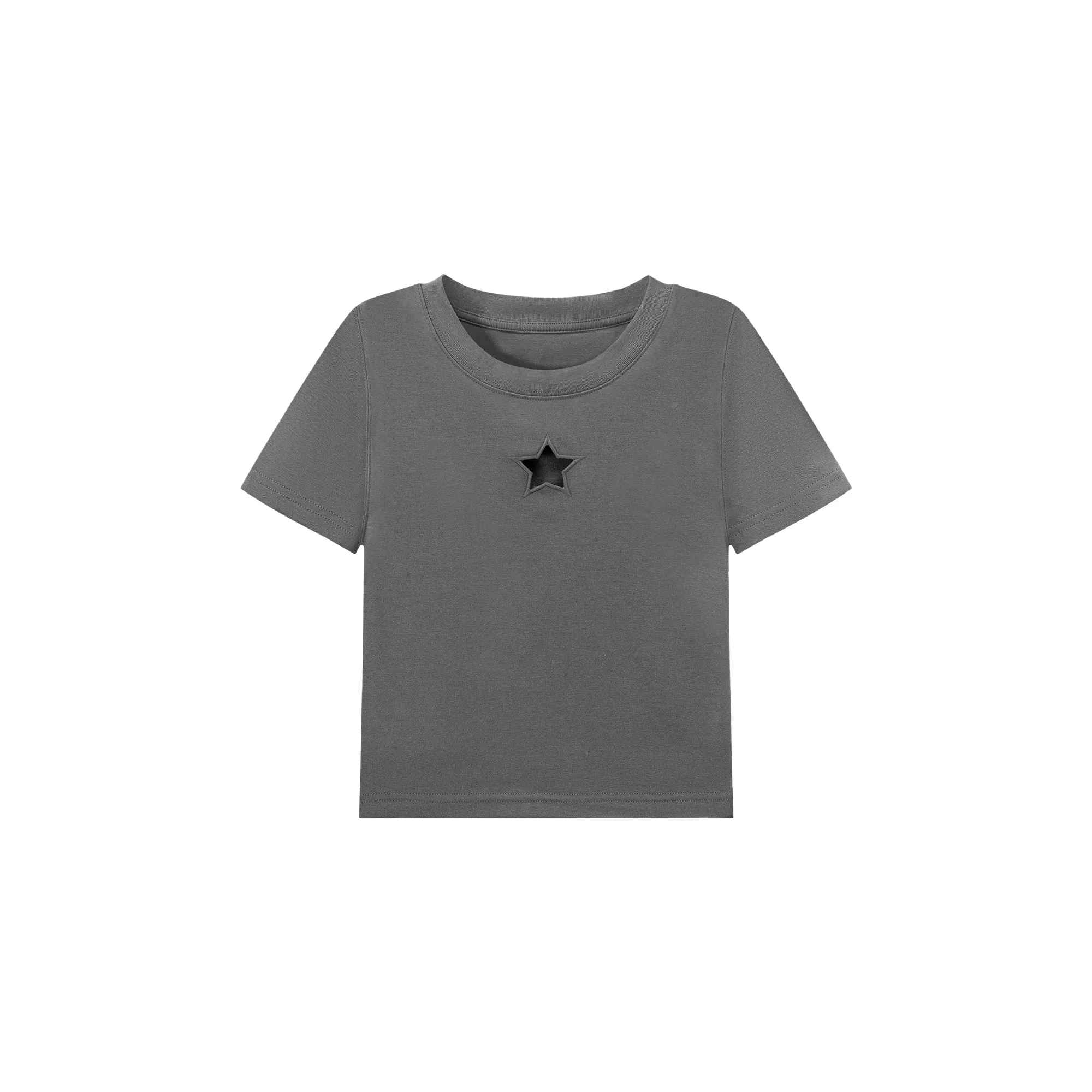 Basic Star Cut Out Short Sleeve Cropped T-Shirt