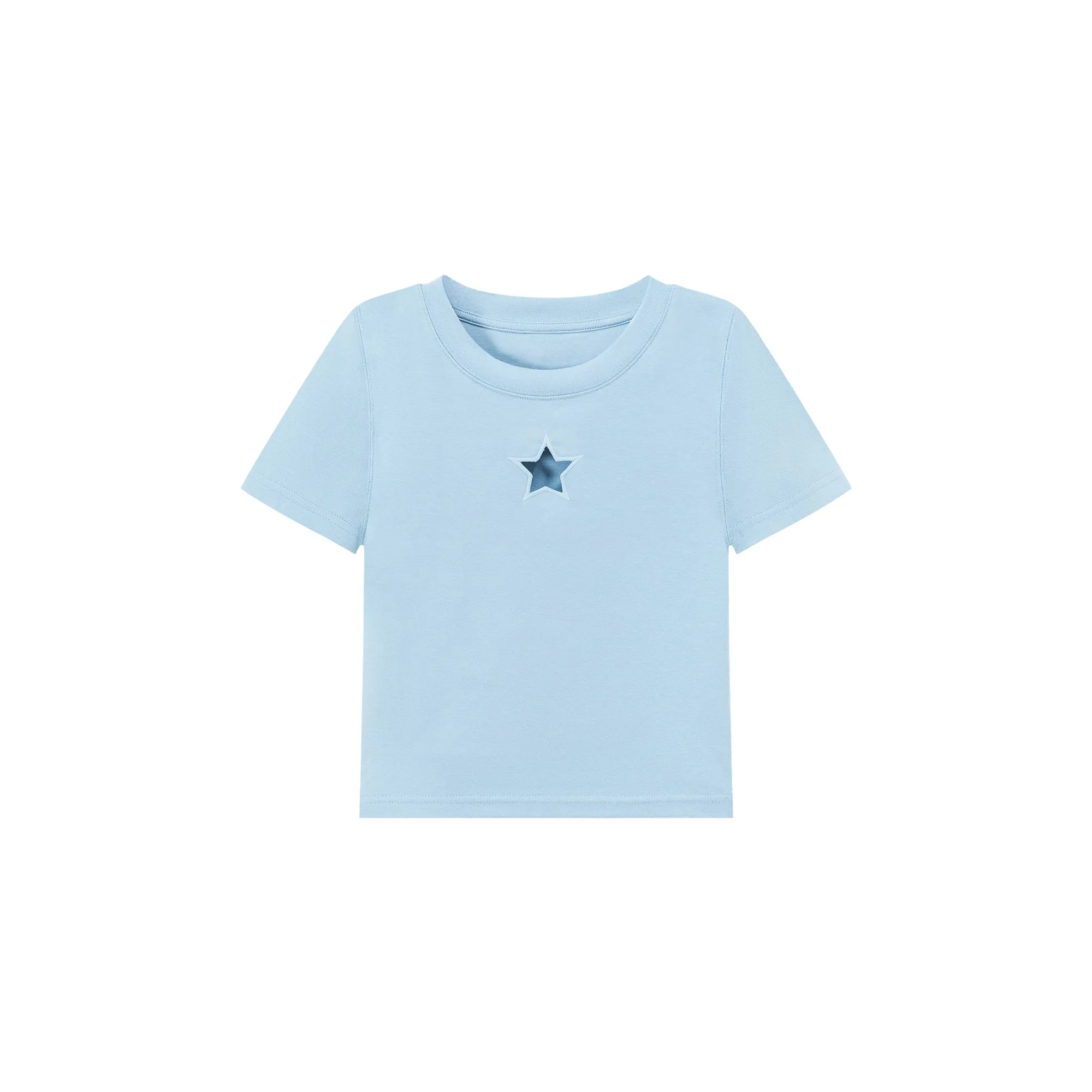 Basic Star Cut Out Short Sleeve Cropped T-Shirt