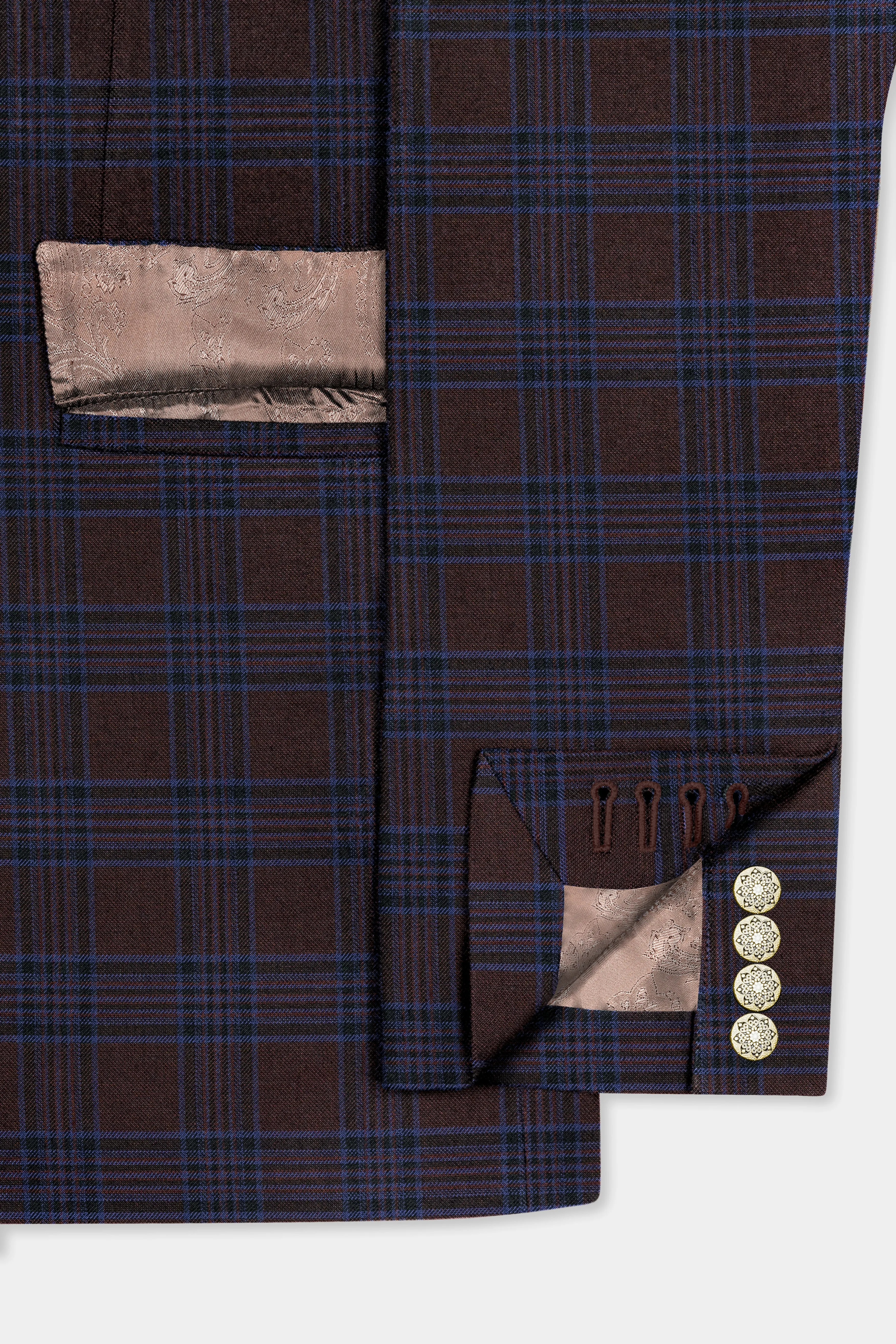 Bistre Brown with Nile Blue Plaid Wool Blend Double Breasted Suit