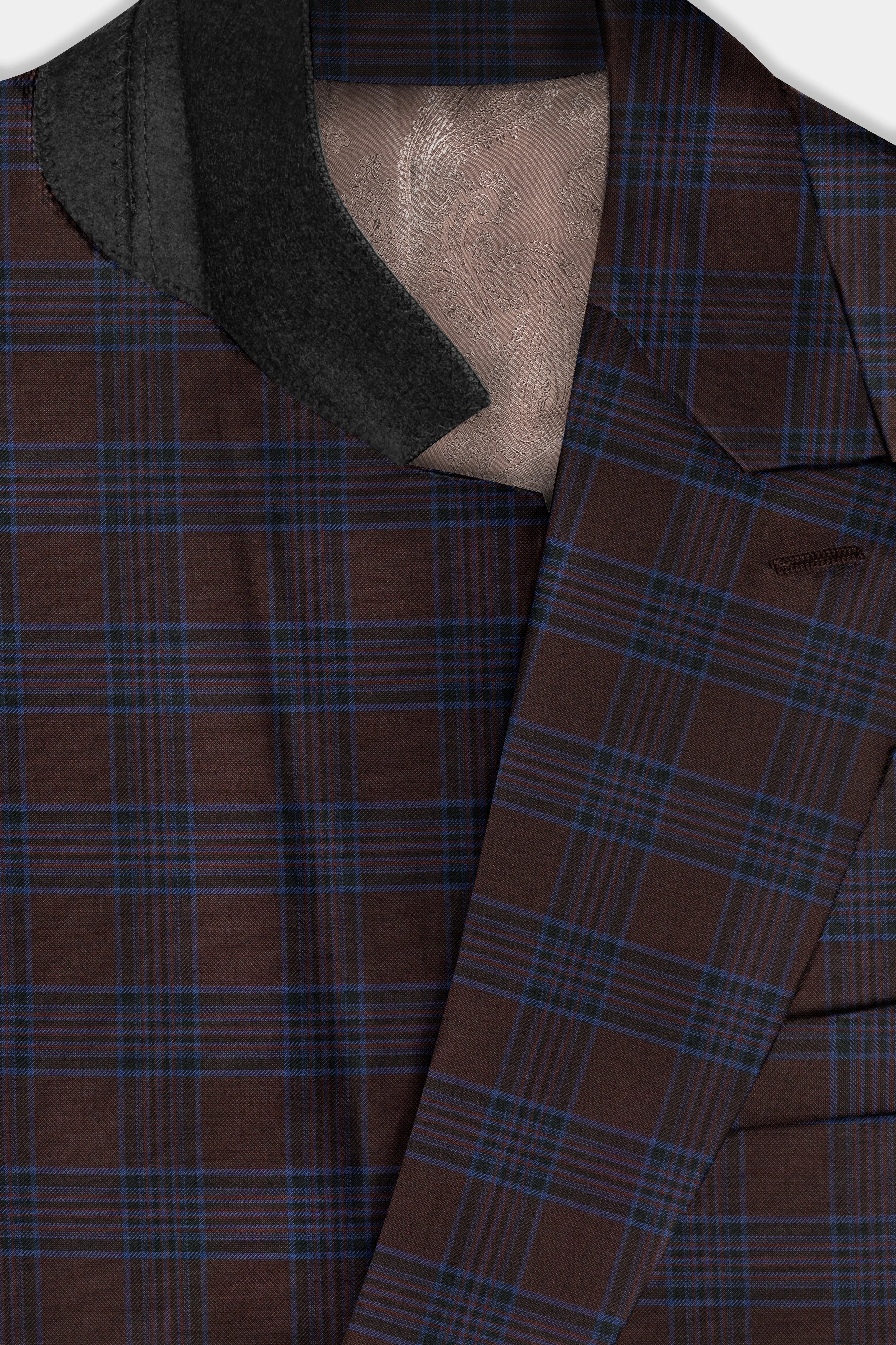 Bistre Brown with Nile Blue Plaid Wool Blend Double Breasted Suit