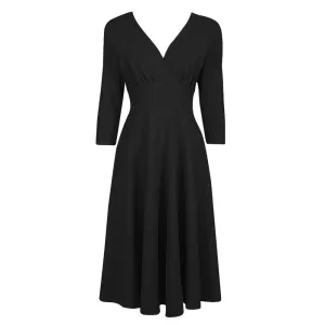 Black Vintage A Line Crossover 3/4 Sleeve Tea Swing Dress