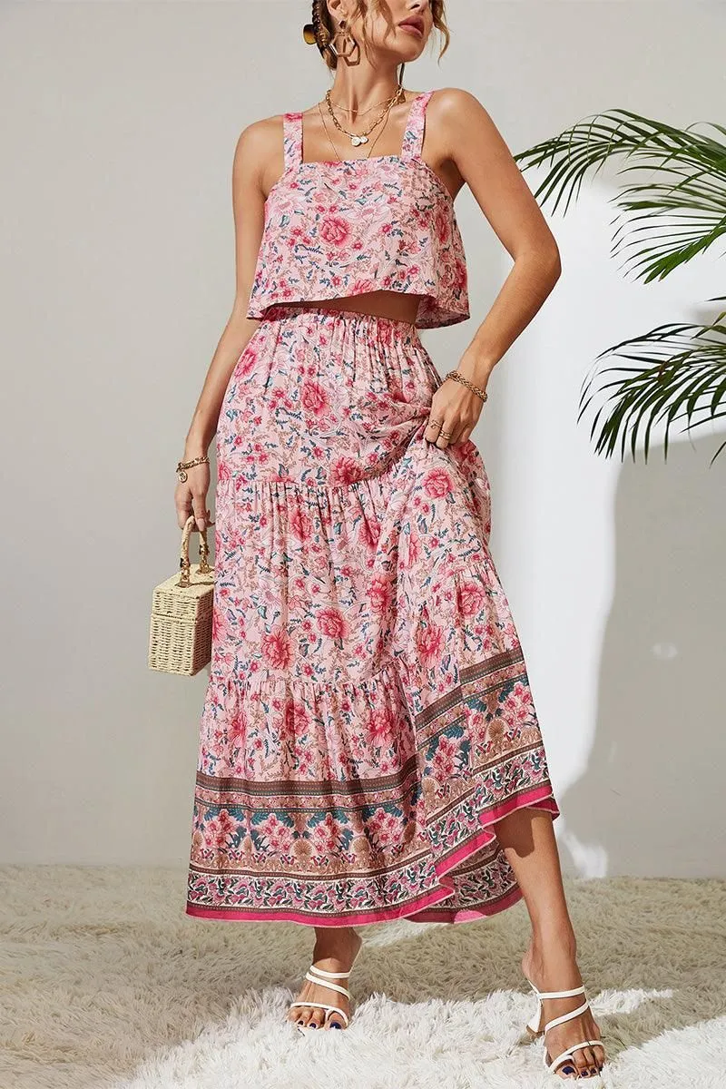 BOHEMIAN LOOSE CROP TOP AND MAXI SKIRT SET