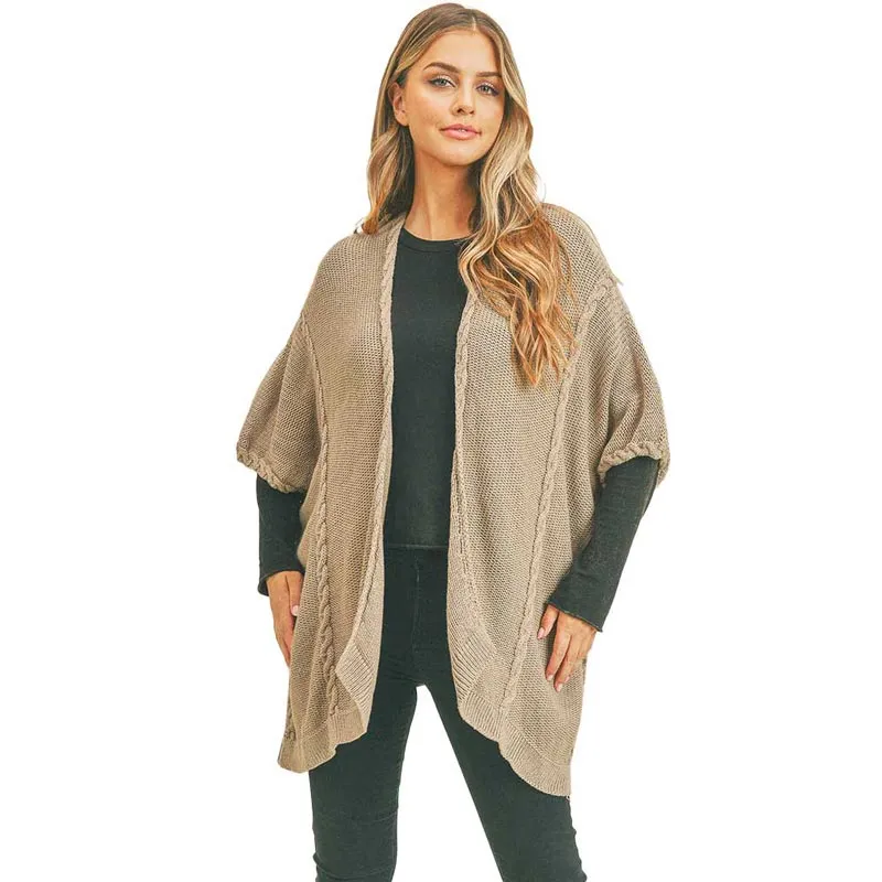 Braided Trim Lined Kimono Poncho Ruana