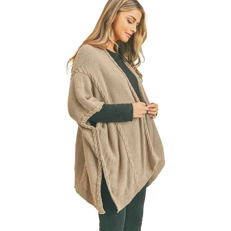 Braided Trim Lined Kimono Poncho Ruana