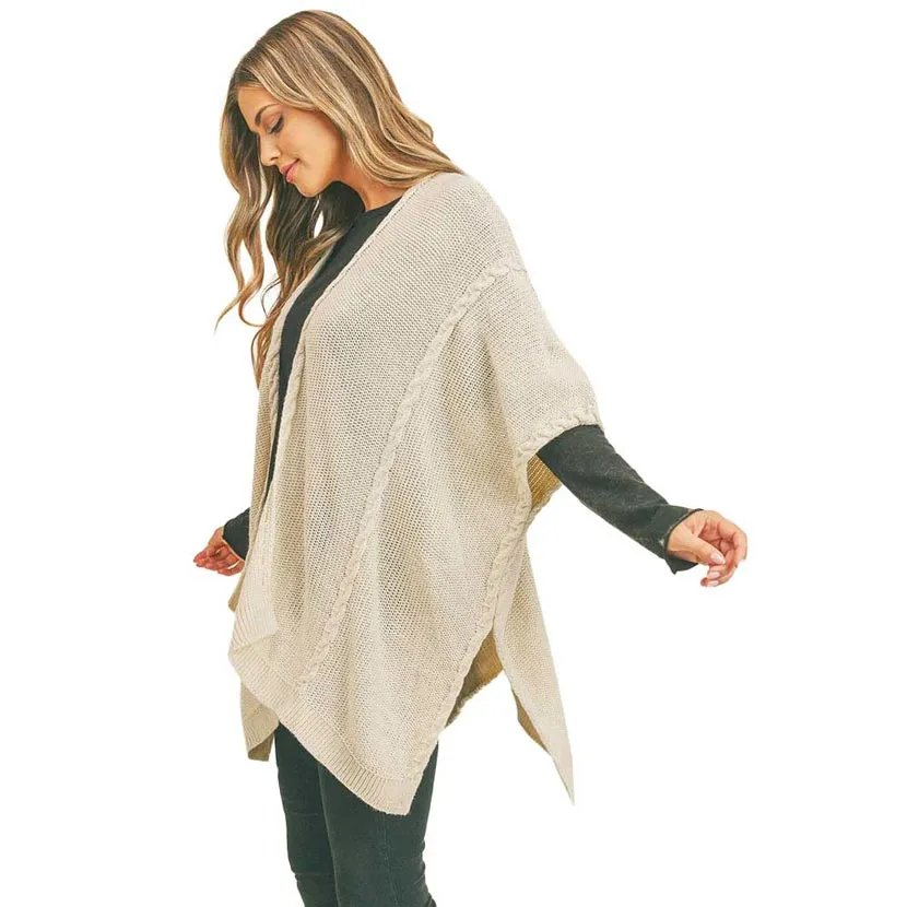 Braided Trim Lined Kimono Poncho Ruana