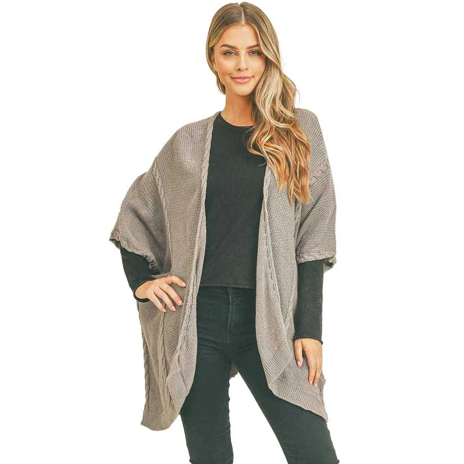 Braided Trim Lined Kimono Poncho Ruana