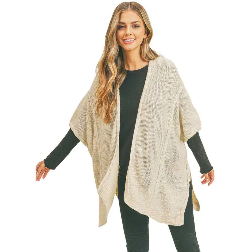 Braided Trim Lined Kimono Poncho Ruana