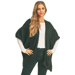 Braided Trim Lined Kimono Poncho Ruana