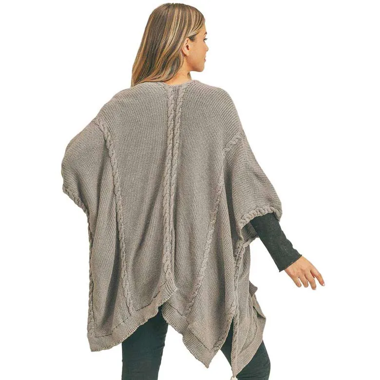 Braided Trim Lined Kimono Poncho Ruana