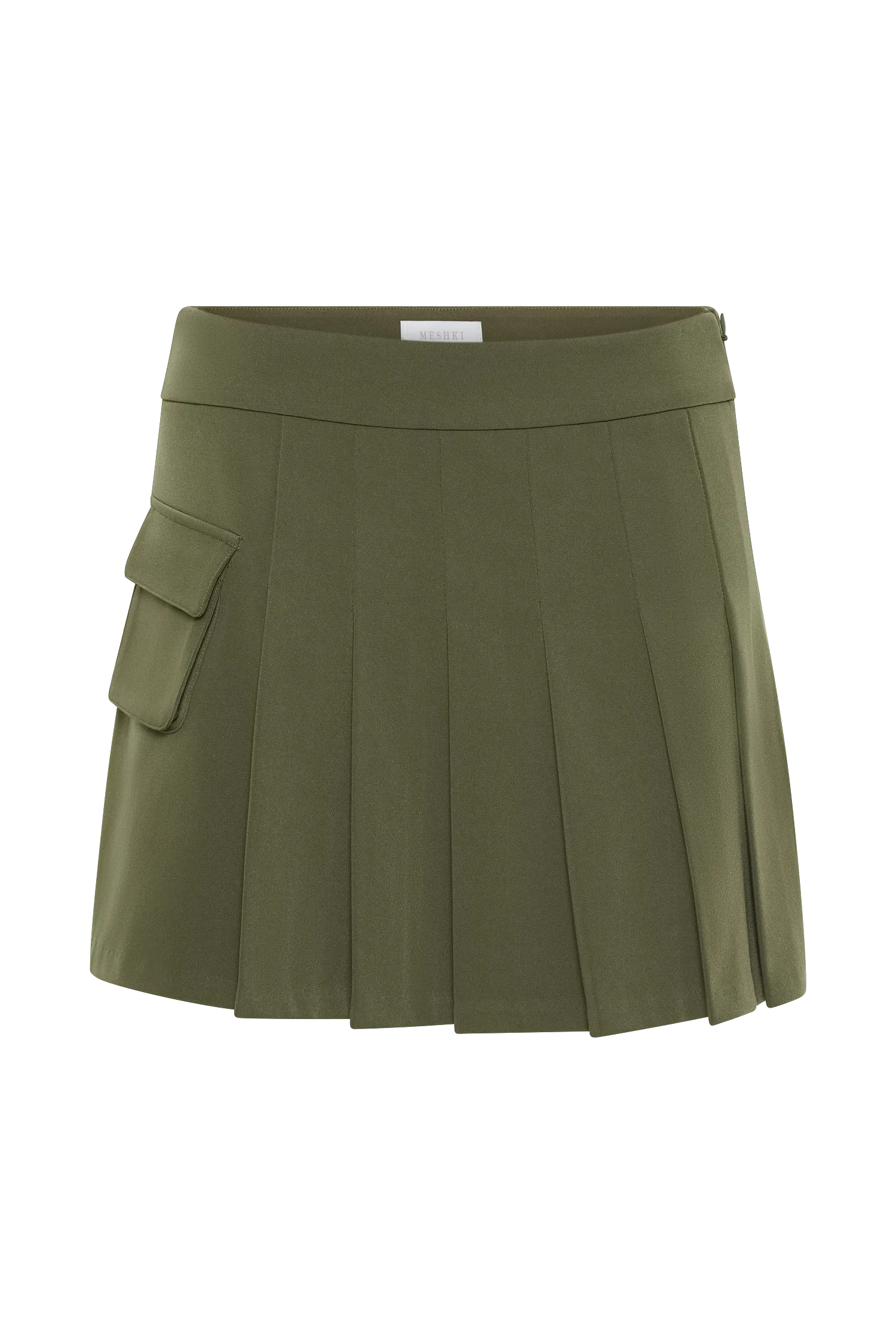 Brigitte Pleated Mini Skirt With Pocket - Military Olive