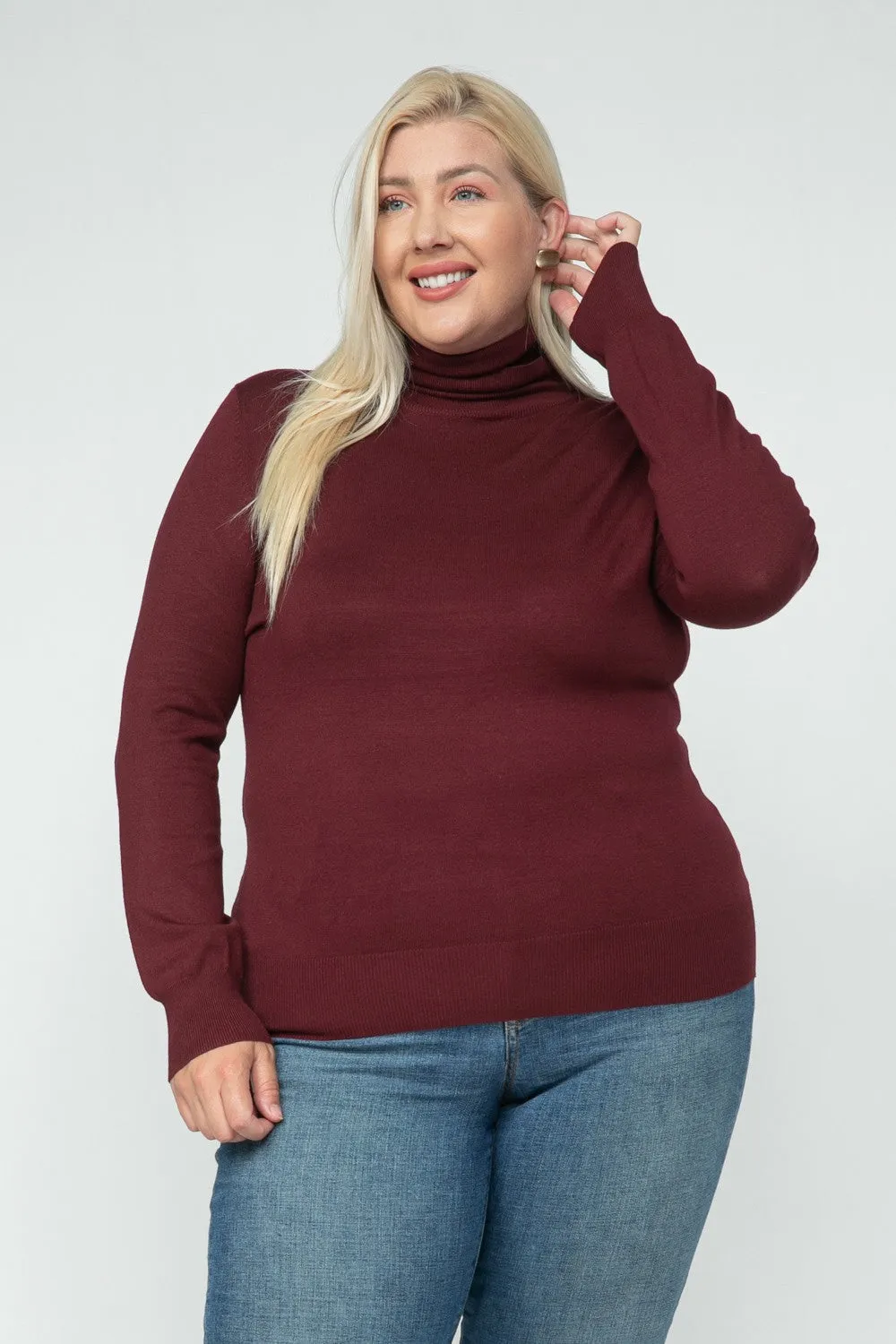 Burgundy Long Sleeve Turtleneck Sweater