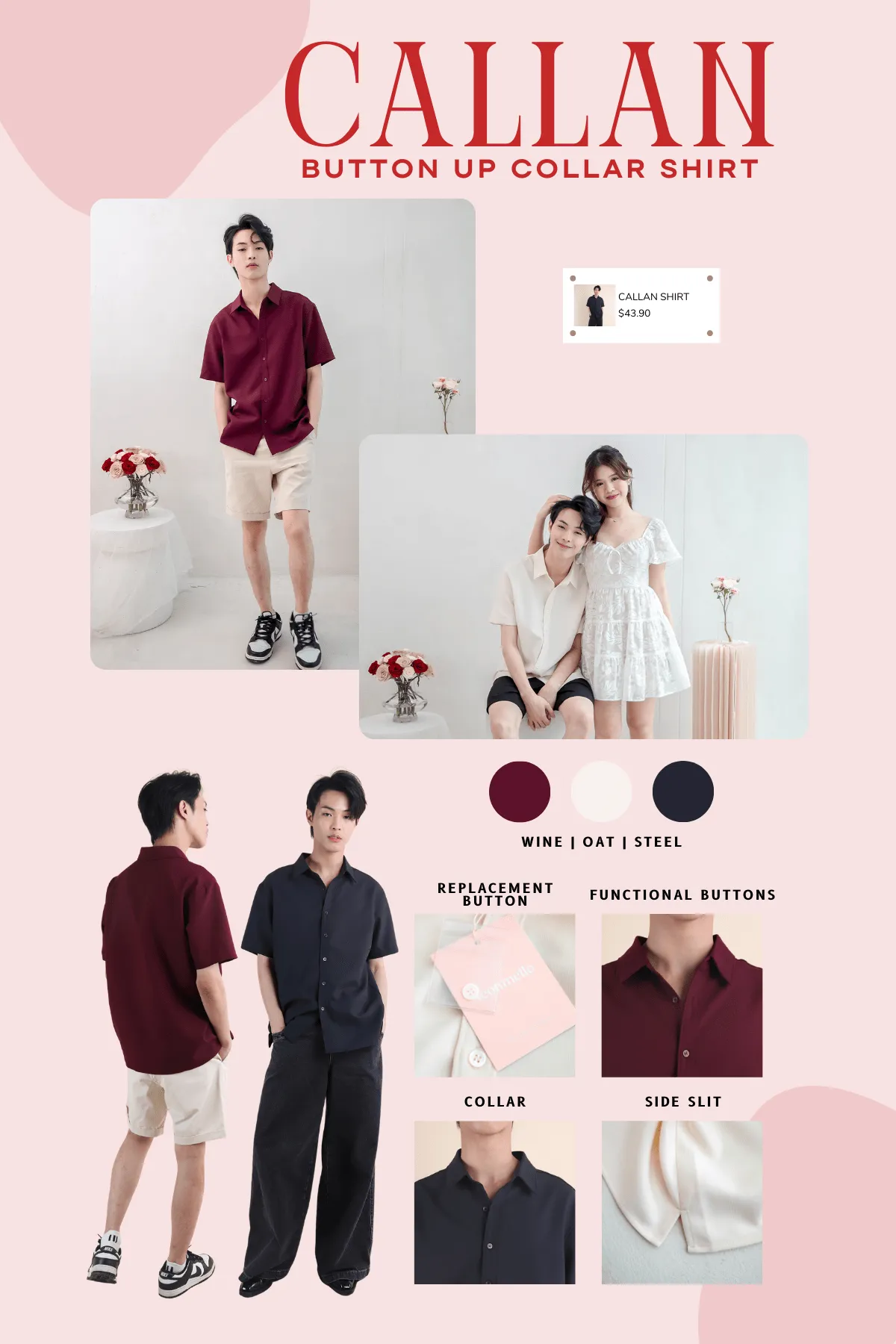 CALLAN BUTTON UP COLLAR SHIRT IN WINE