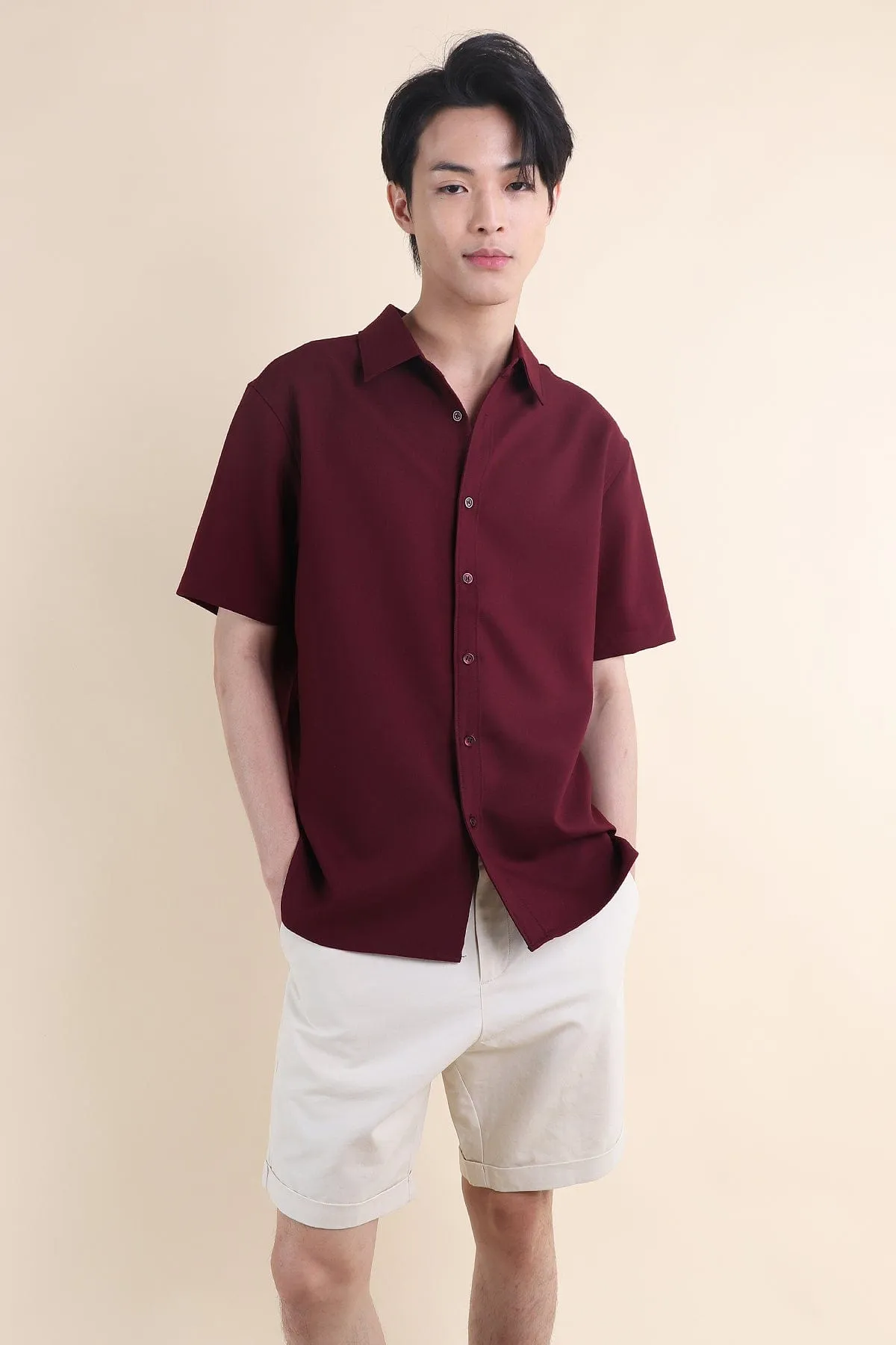 CALLAN BUTTON UP COLLAR SHIRT IN WINE