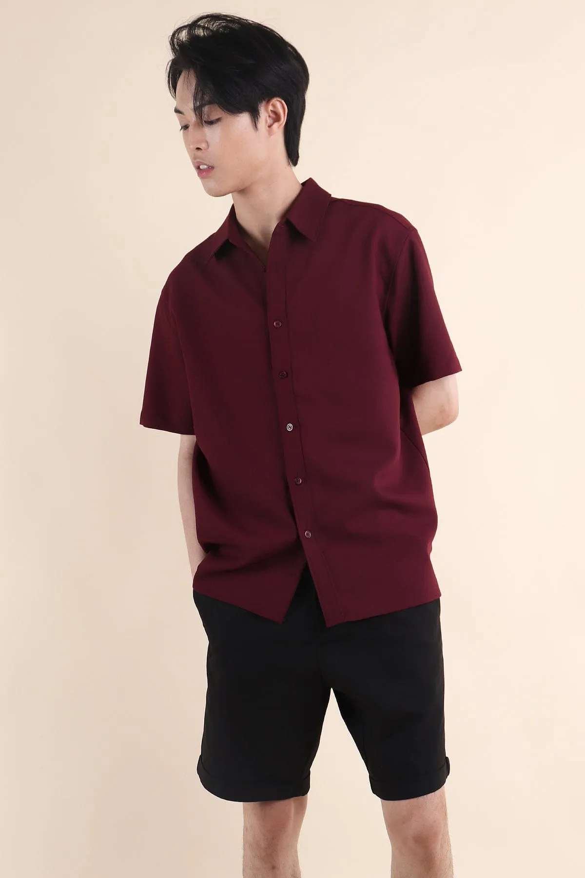 CALLAN BUTTON UP COLLAR SHIRT IN WINE