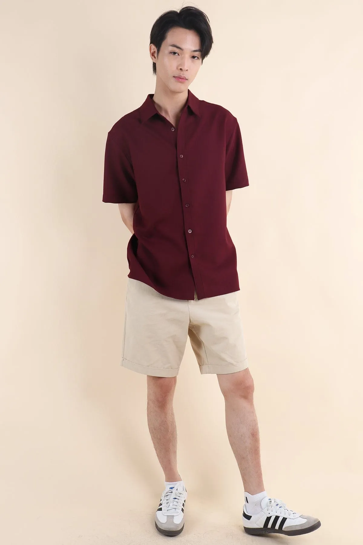 CALLAN BUTTON UP COLLAR SHIRT IN WINE