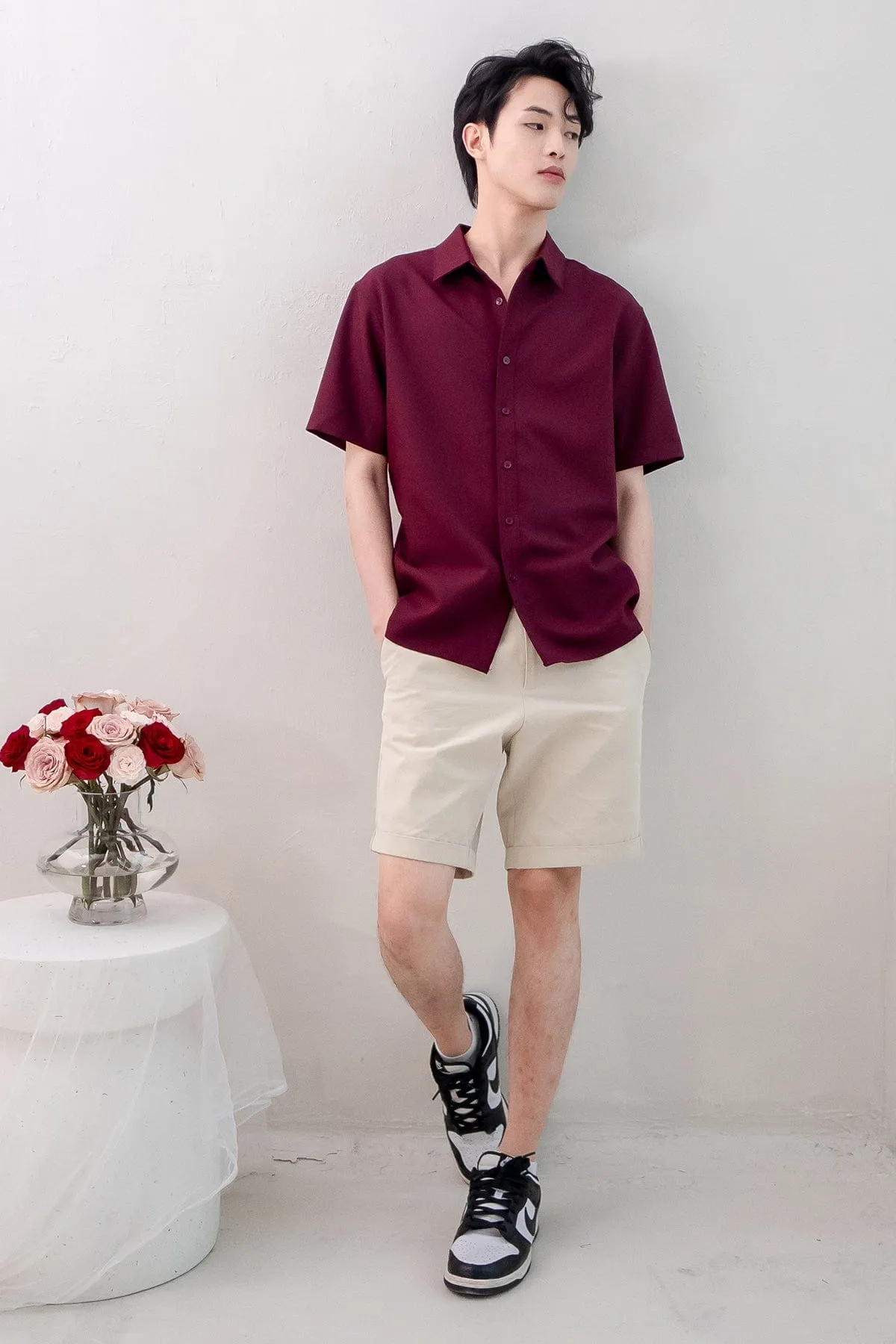 CALLAN BUTTON UP COLLAR SHIRT IN WINE