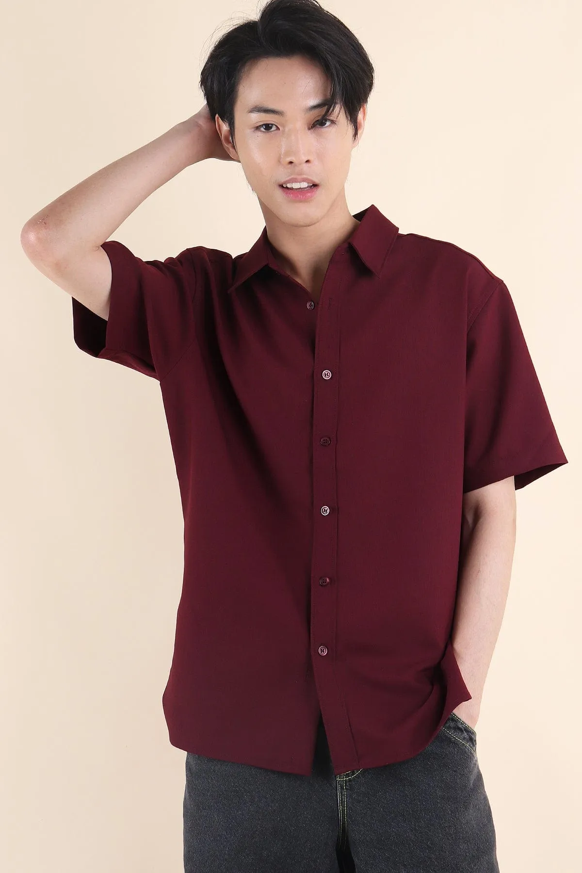 CALLAN BUTTON UP COLLAR SHIRT IN WINE