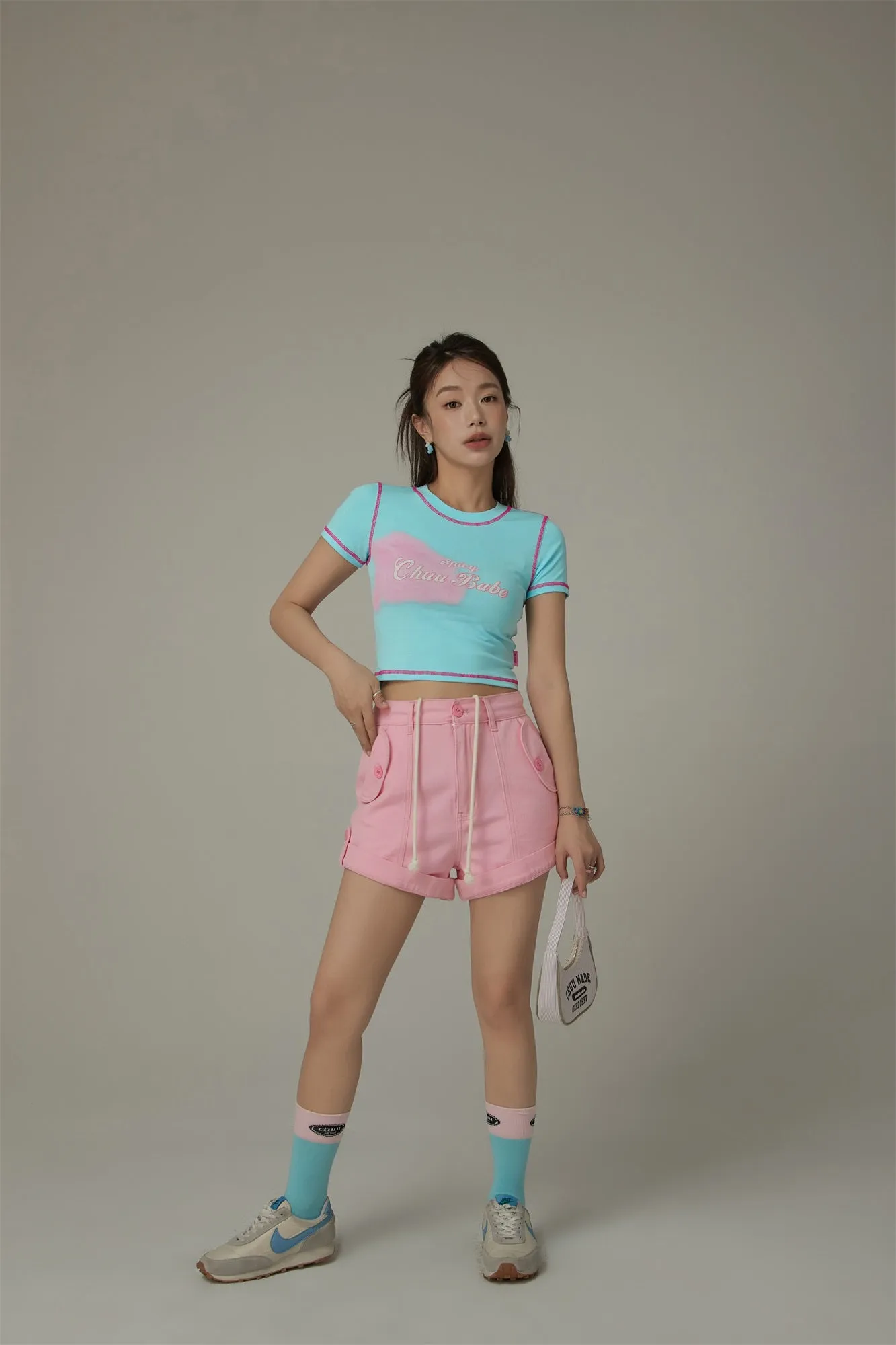 Chuu Babe Color Line Short Sleeve Crop T-Shirt