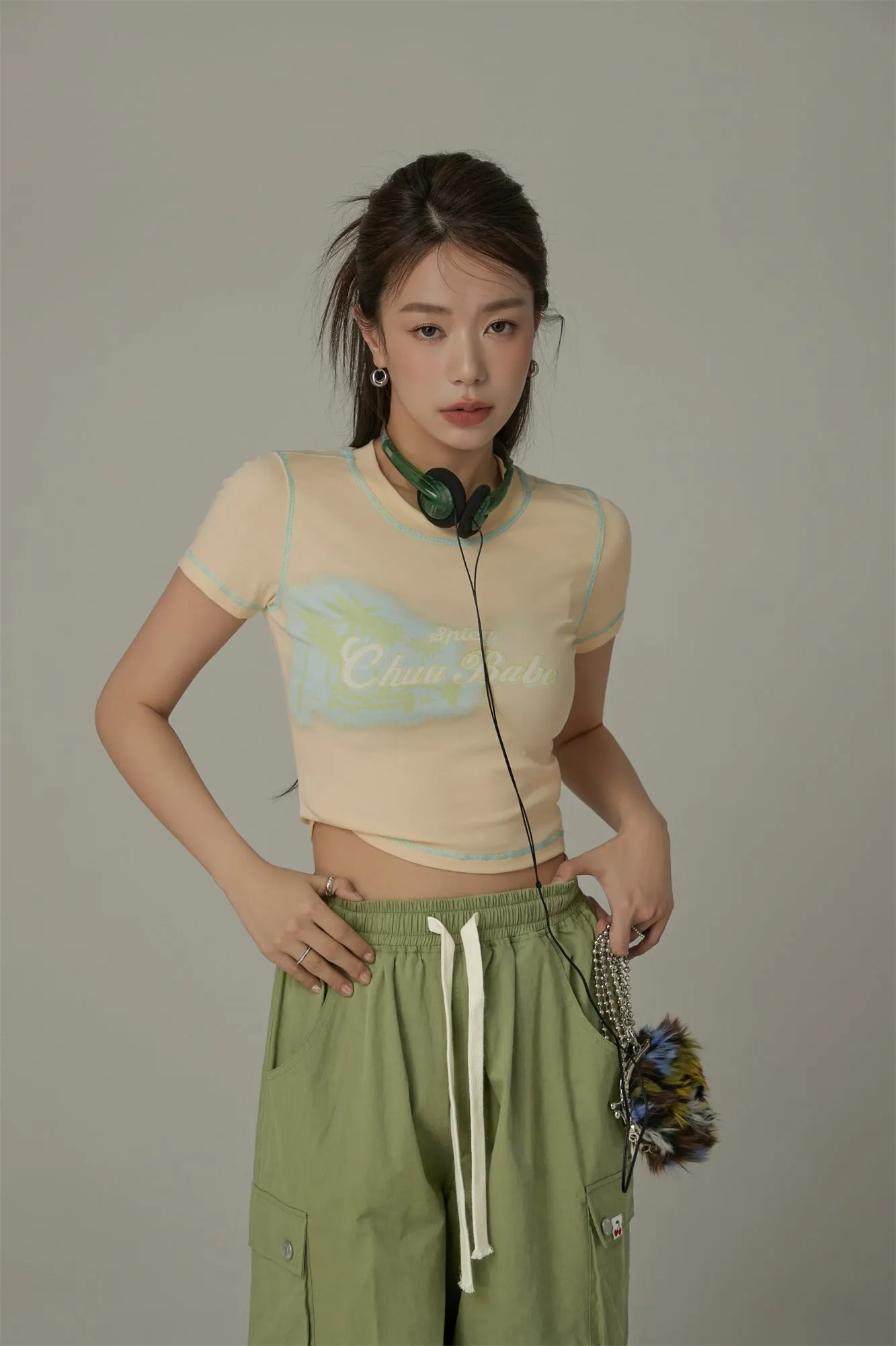 Chuu Babe Color Line Short Sleeve Crop T-Shirt