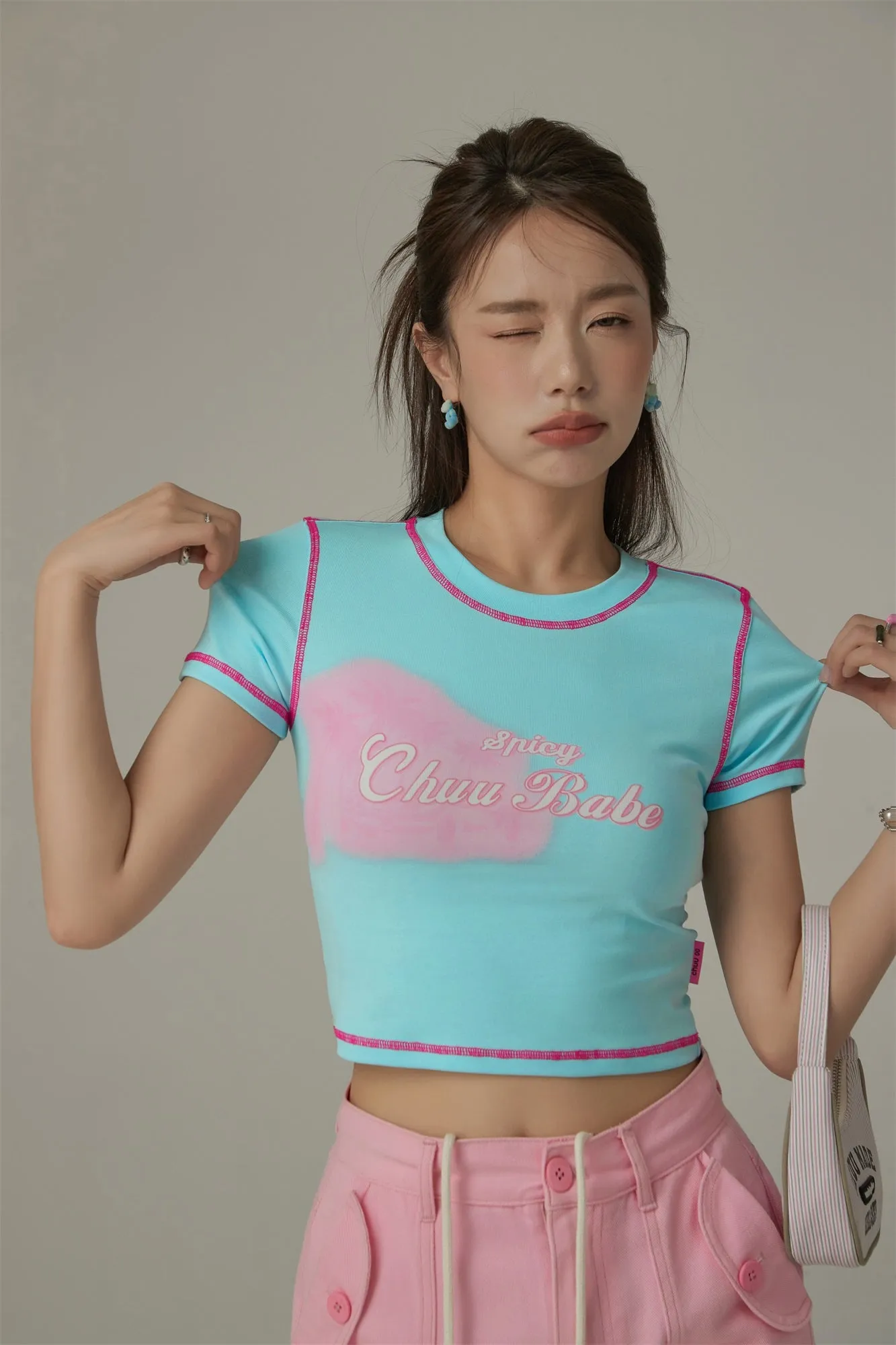 Chuu Babe Color Line Short Sleeve Crop T-Shirt