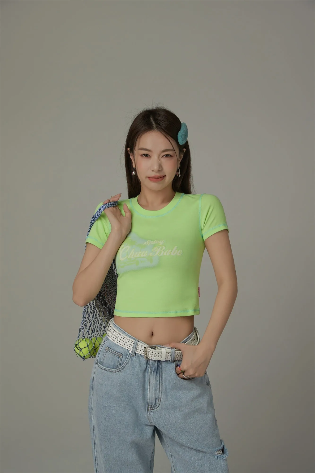 Chuu Babe Color Line Short Sleeve Crop T-Shirt