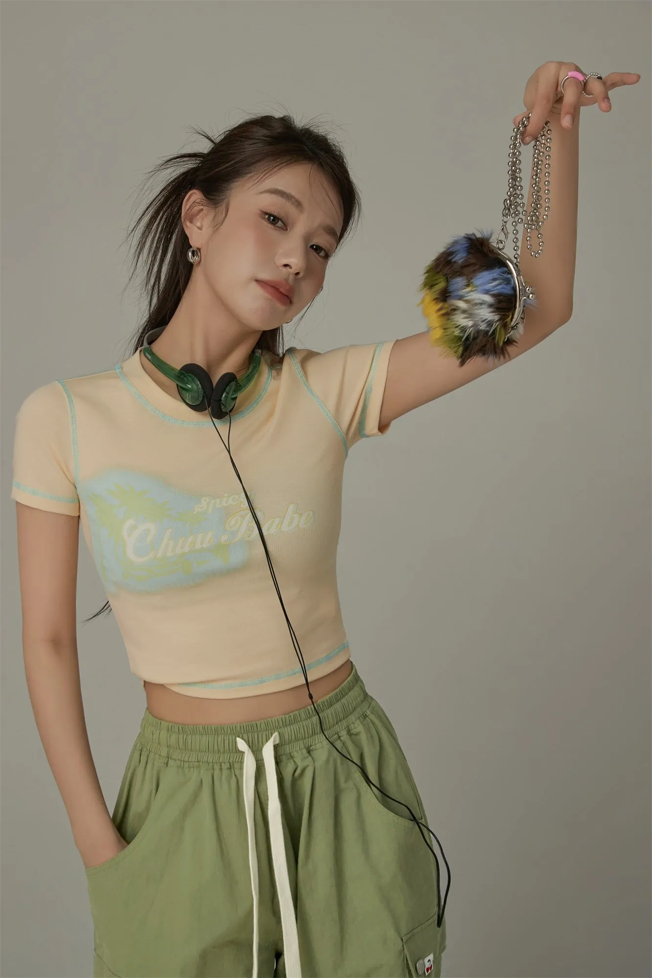 Chuu Babe Color Line Short Sleeve Crop T-Shirt