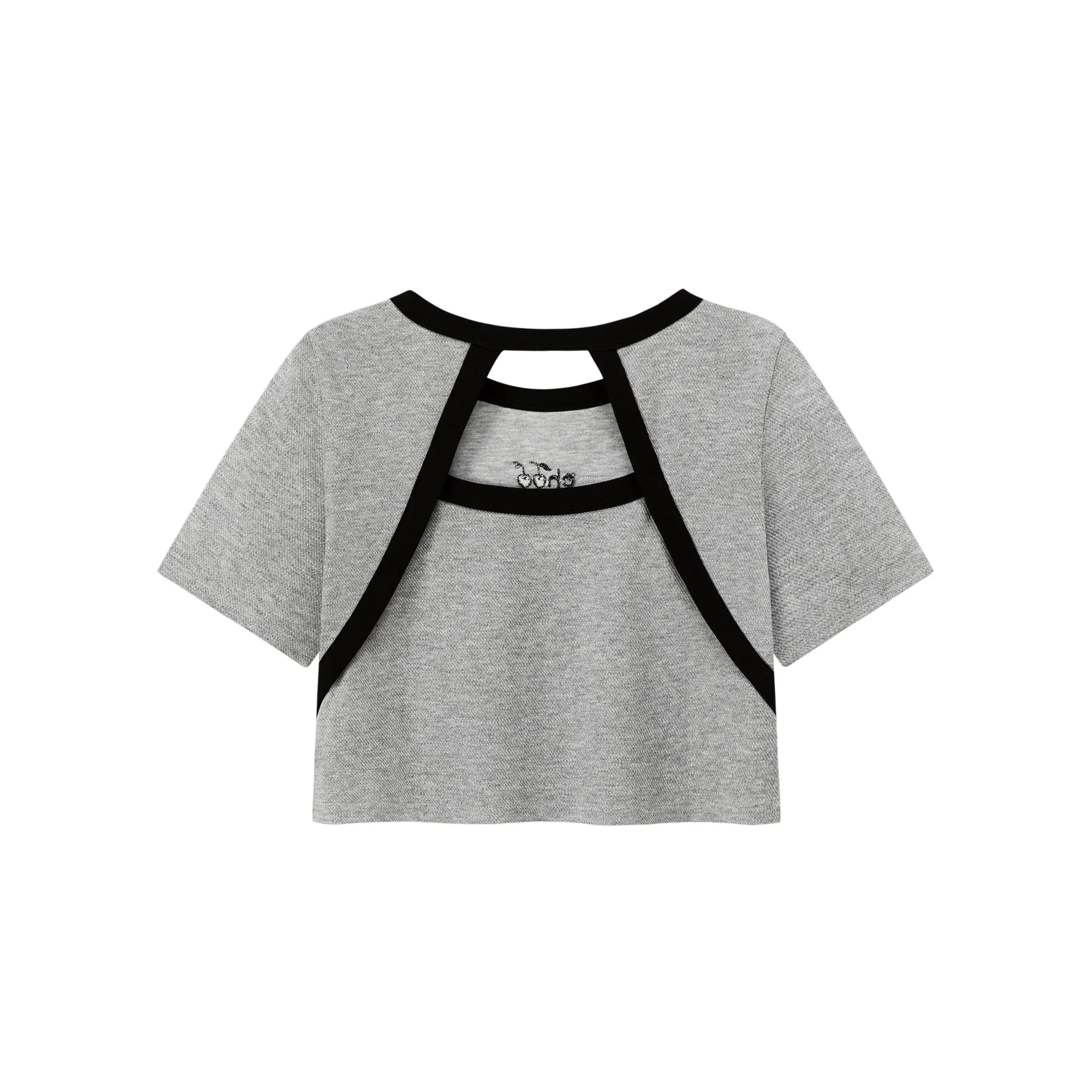 Chuu Cherry Back Open Colorblocked Cropped T-Shirt