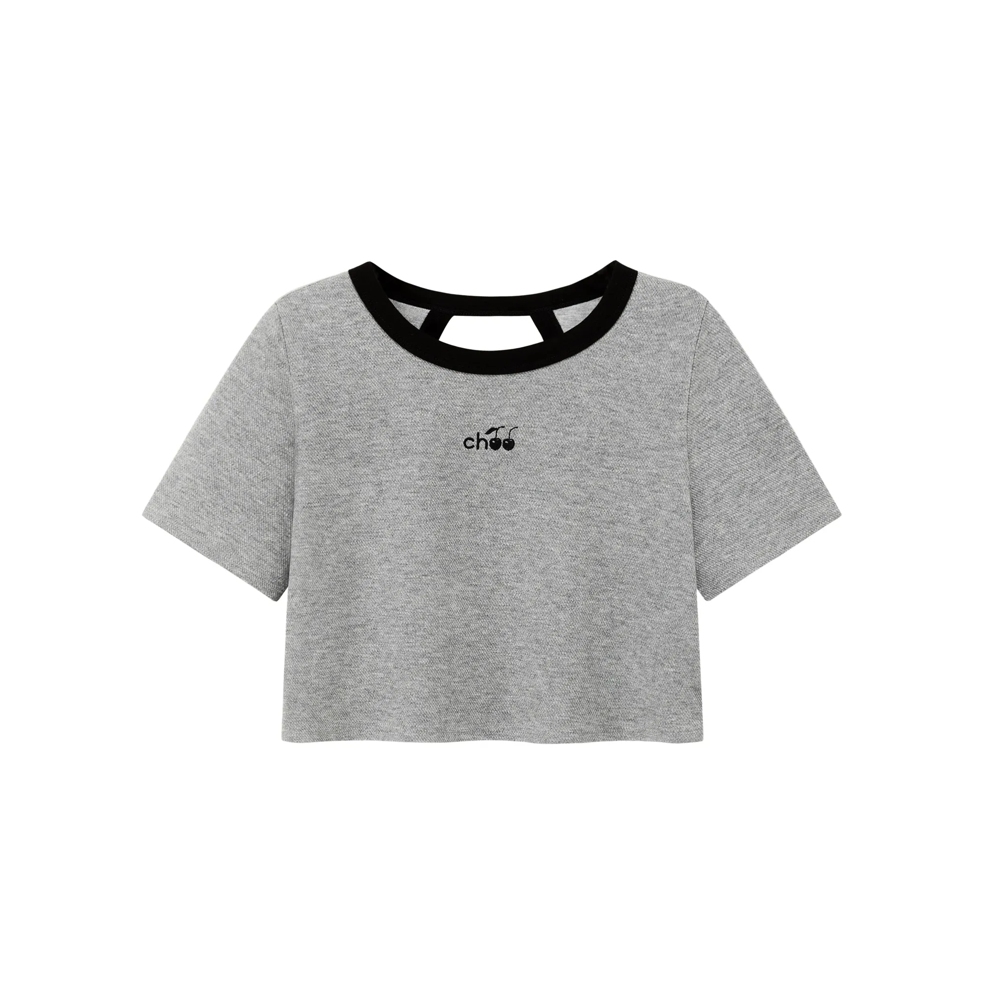 Chuu Cherry Back Open Colorblocked Cropped T-Shirt