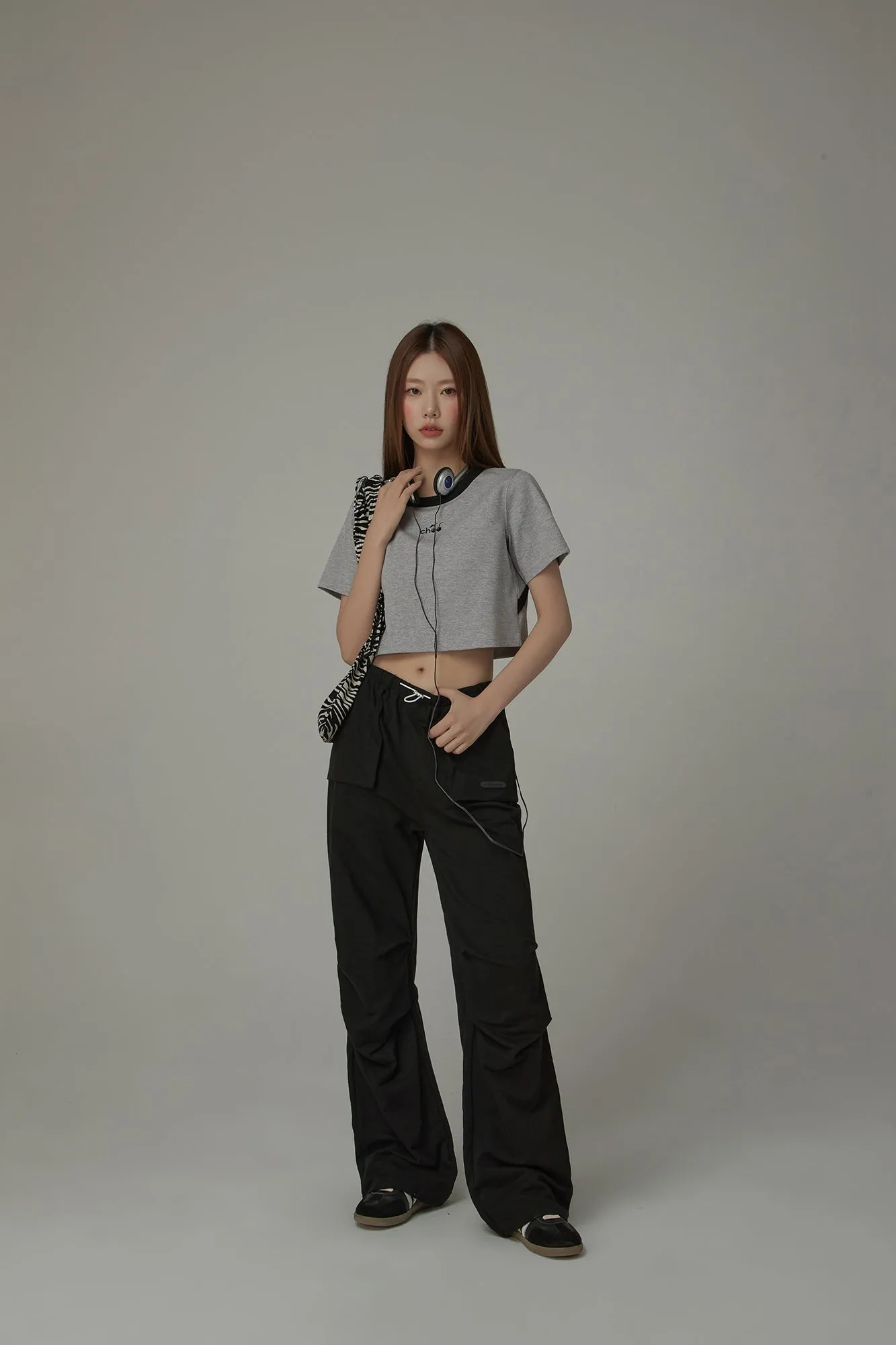 Chuu Cherry Back Open Colorblocked Cropped T-Shirt