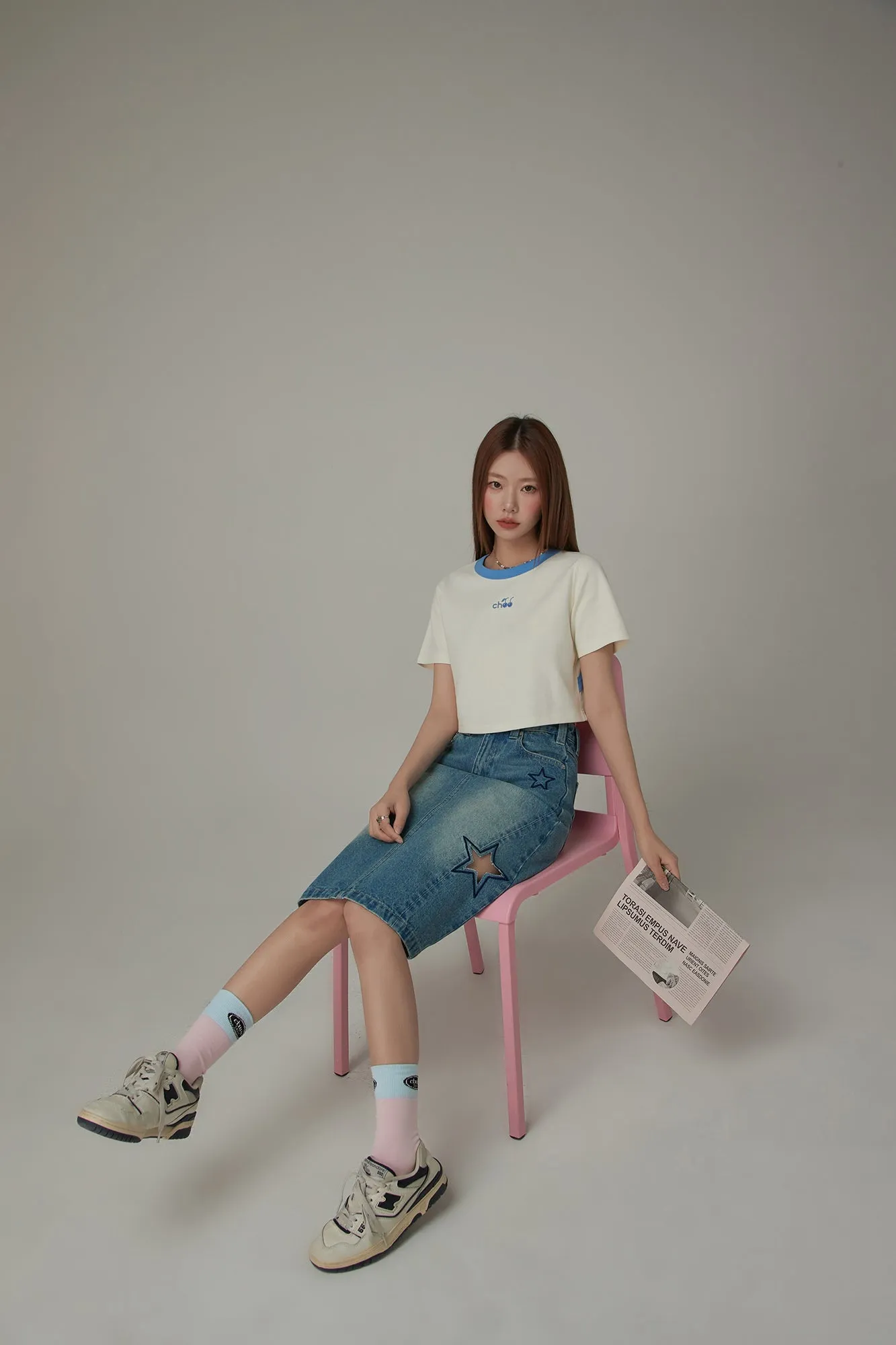 Chuu Cherry Back Open Colorblocked Cropped T-Shirt