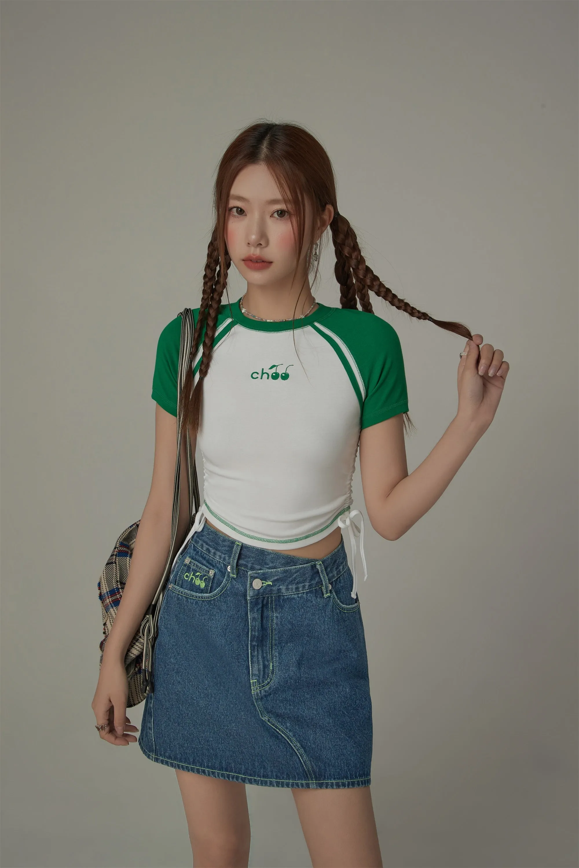 Chuu Cherry String Colorblocked Short Sleeve T-Shirt