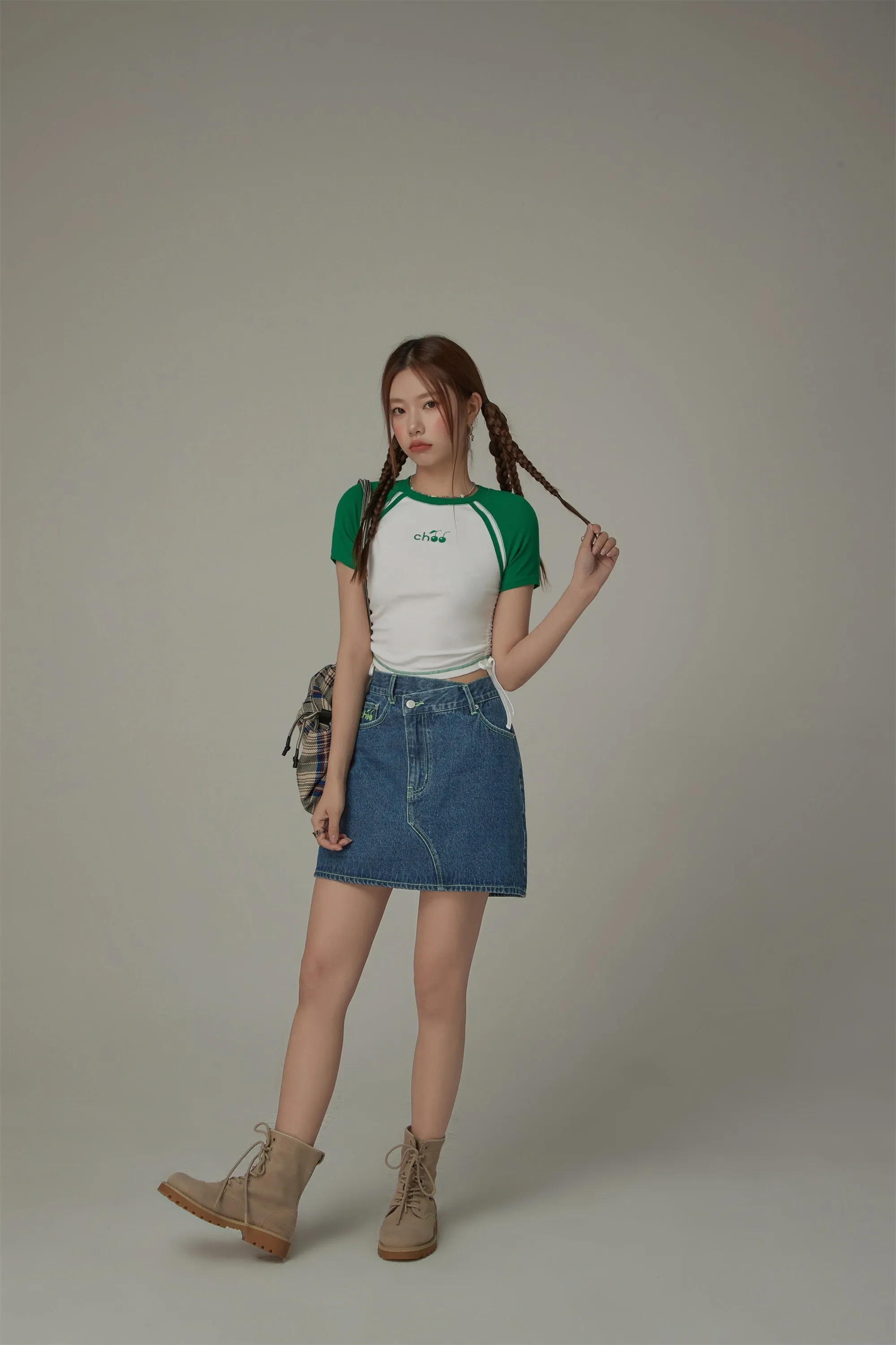 Chuu Cherry String Colorblocked Short Sleeve T-Shirt