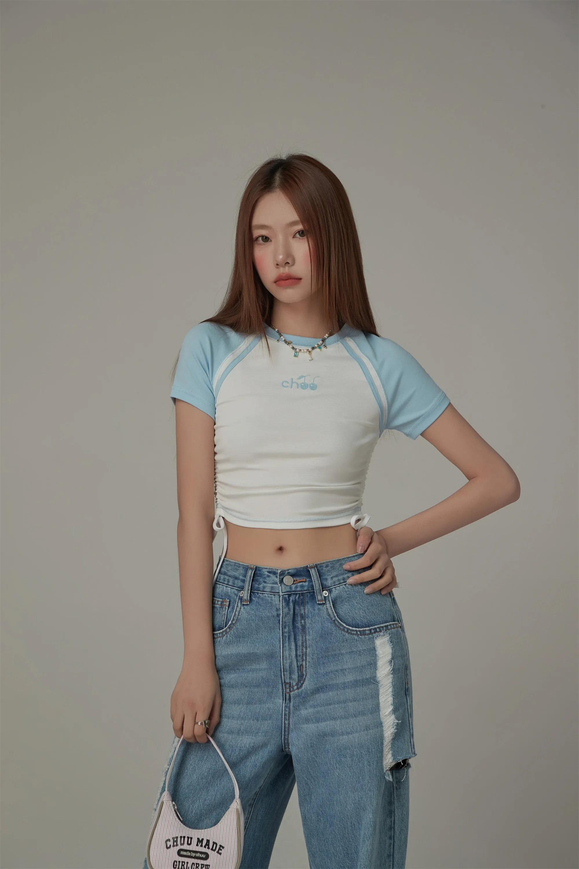 Chuu Cherry String Colorblocked Short Sleeve T-Shirt