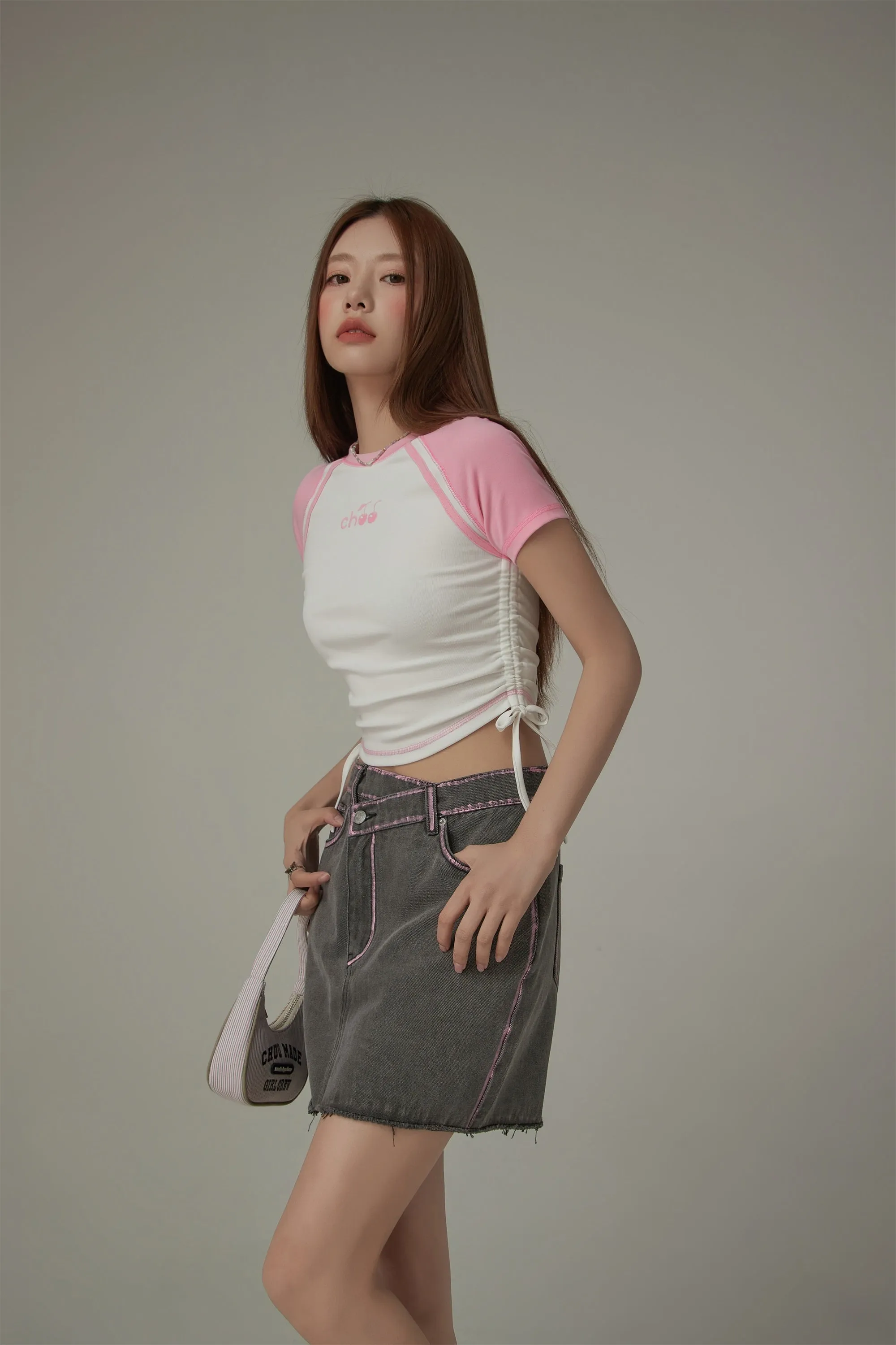 Chuu Cherry String Colorblocked Short Sleeve T-Shirt