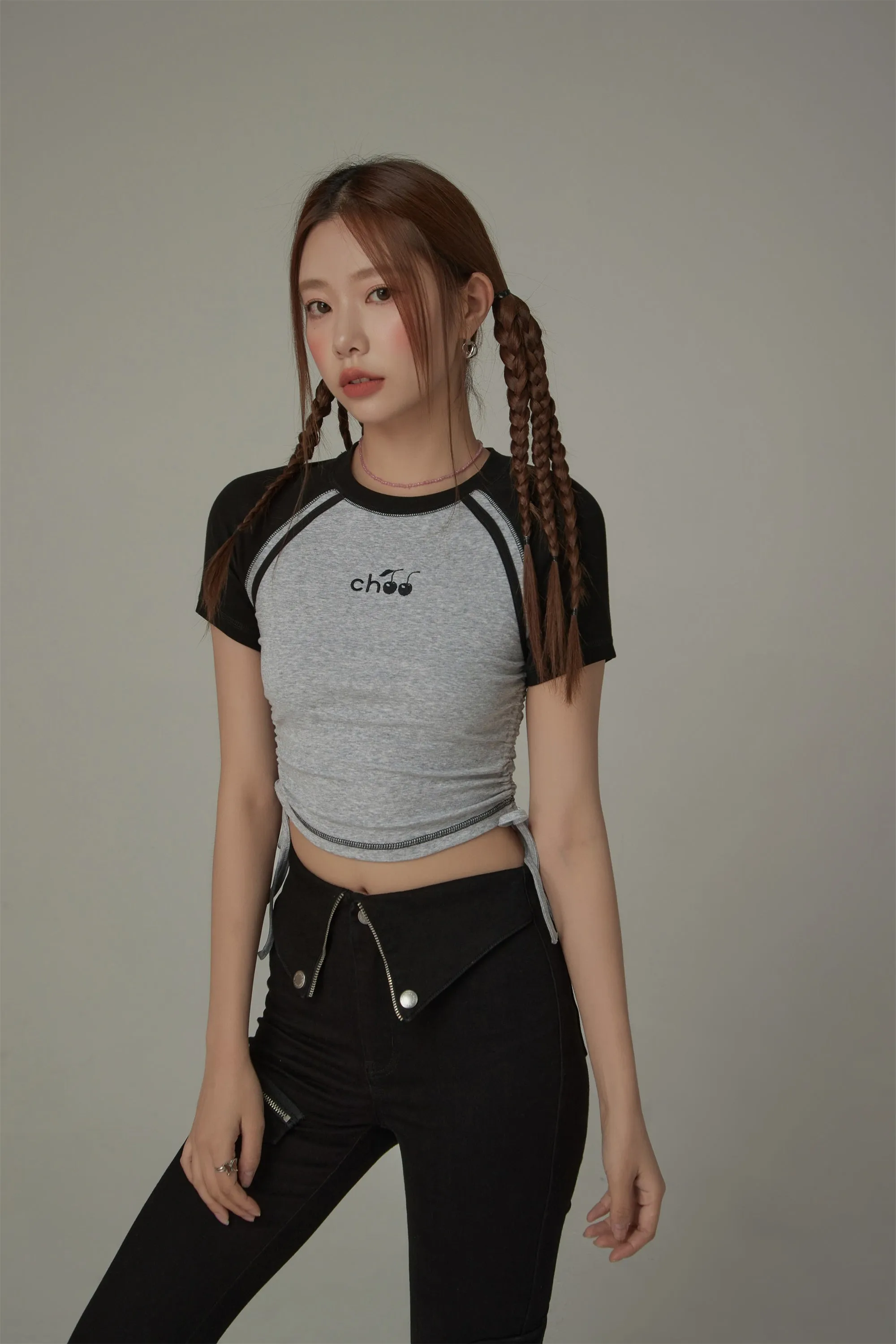 Chuu Cherry String Colorblocked Short Sleeve T-Shirt